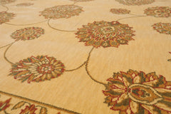 8x10 Champagne, Green, Rust Color Machine Made All-Over 100% Wool Traditional Oriental Rug