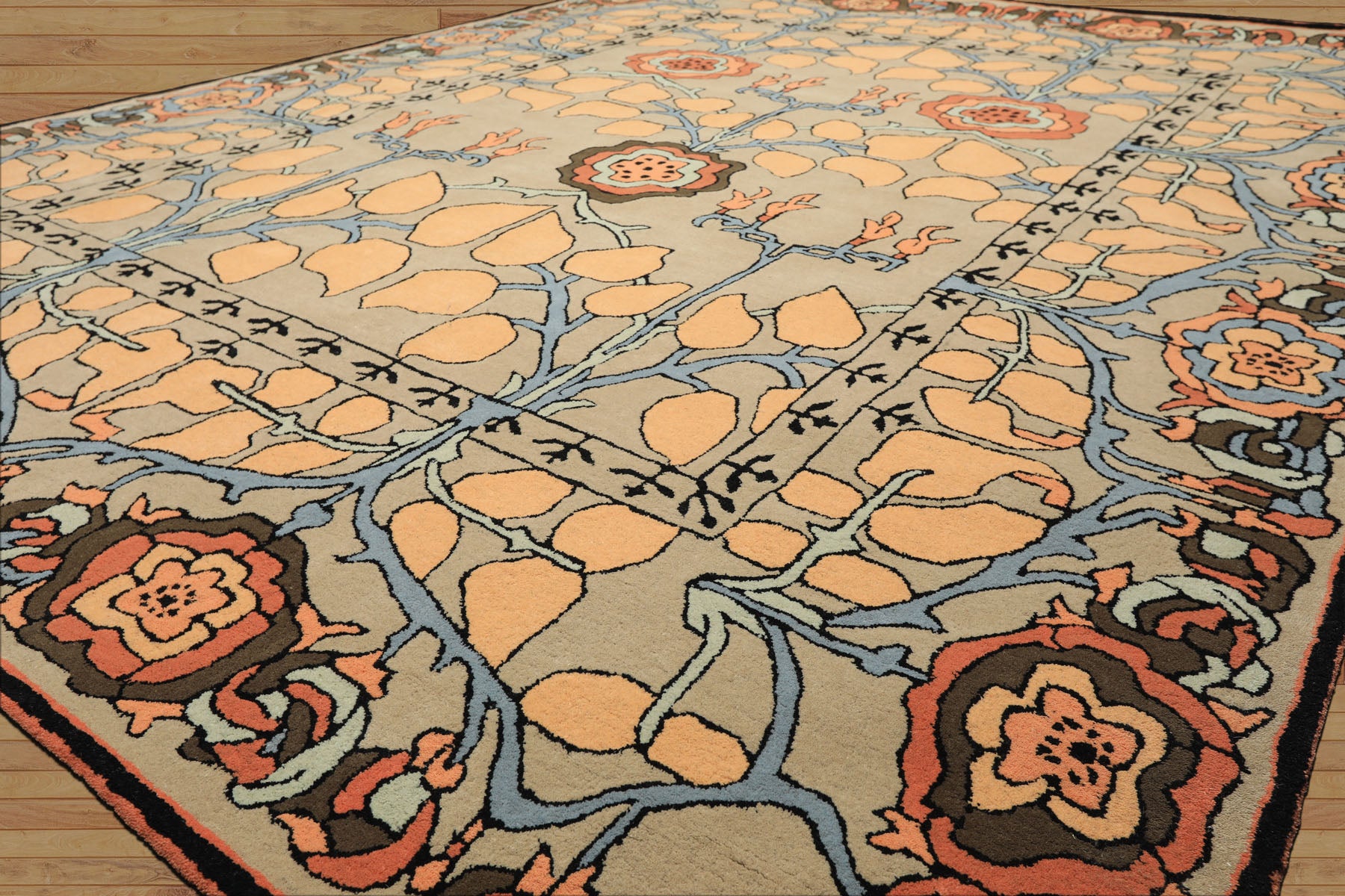 Multi Size Beige Peach Blue Color Hand Tufted Arts & Crafts Wool Transitional Oriental Rug