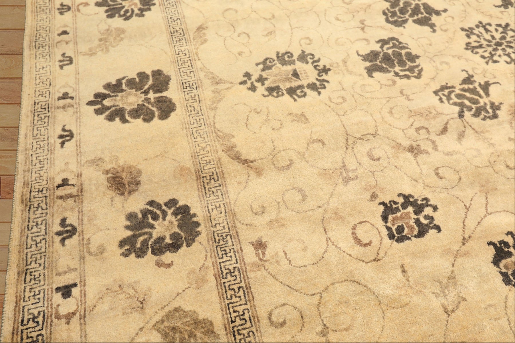 9x12 Beige, Brown, Chocolate Color Hand Knotted Oushak New Zealand Wool Transitional Oriental Rug