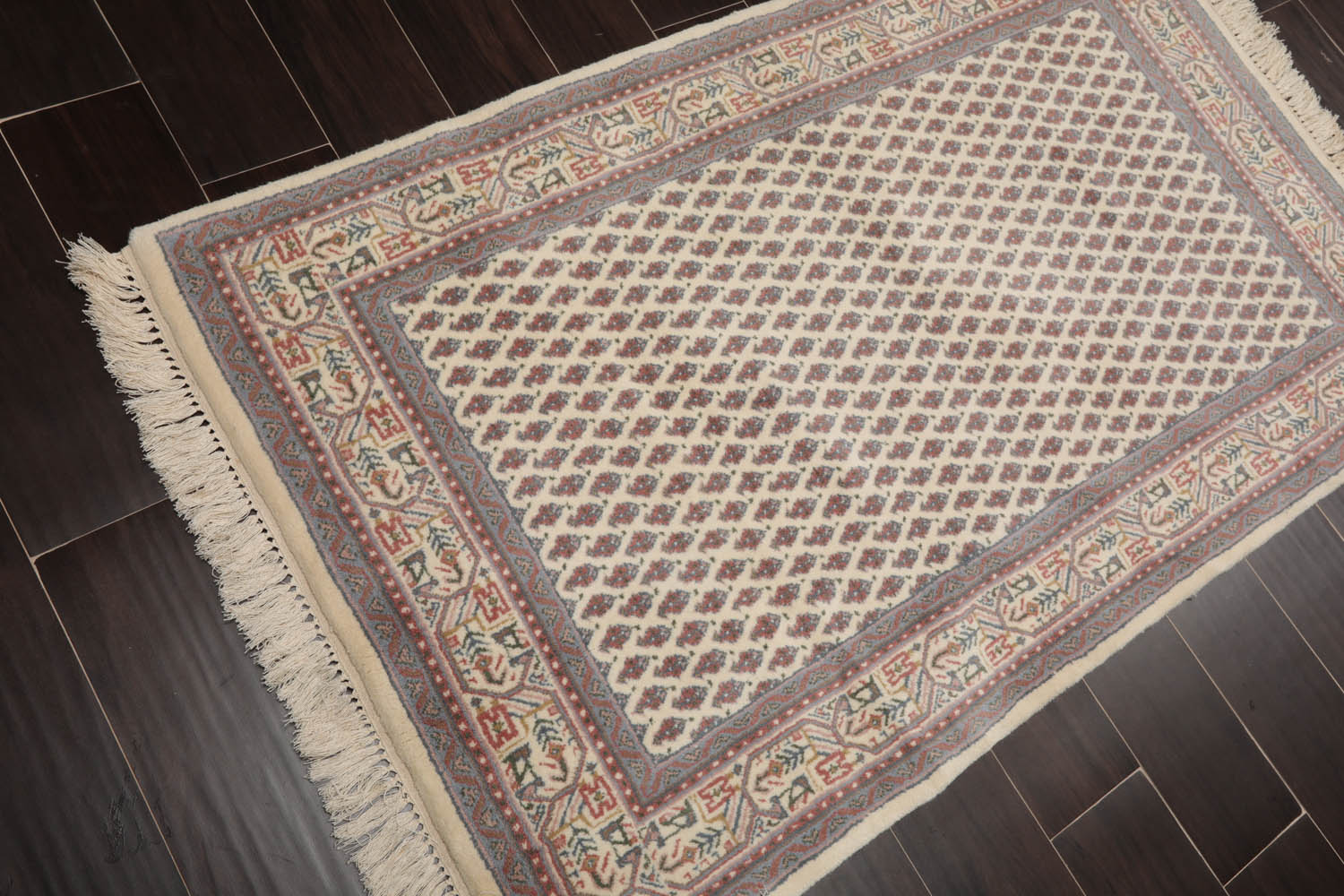 3x5 Cream, Rust, Blue Color Hand Knotted All-Over 100% Wool Traditional Oriental Rug