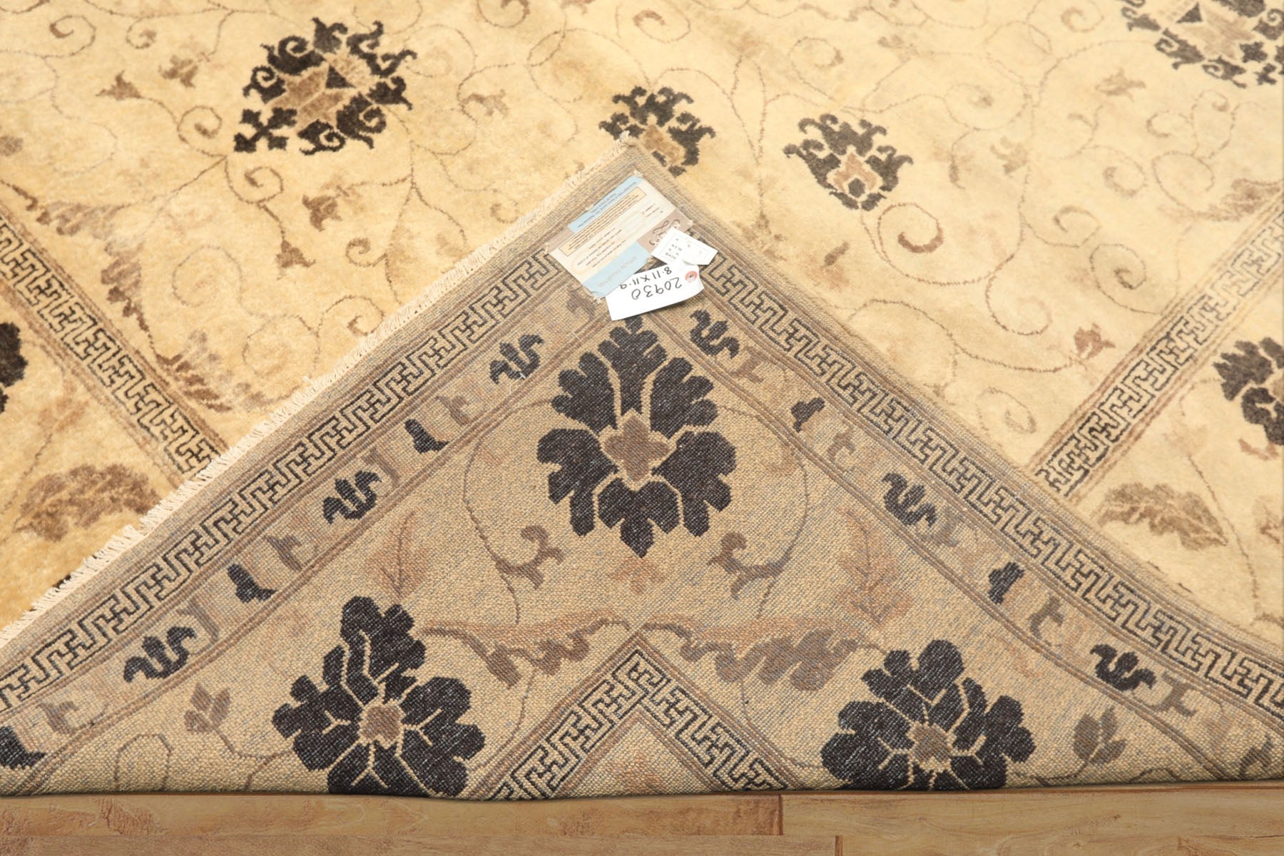 9x12 Beige, Brown, Chocolate Color Hand Knotted Oushak New Zealand Wool Transitional Oriental Rug