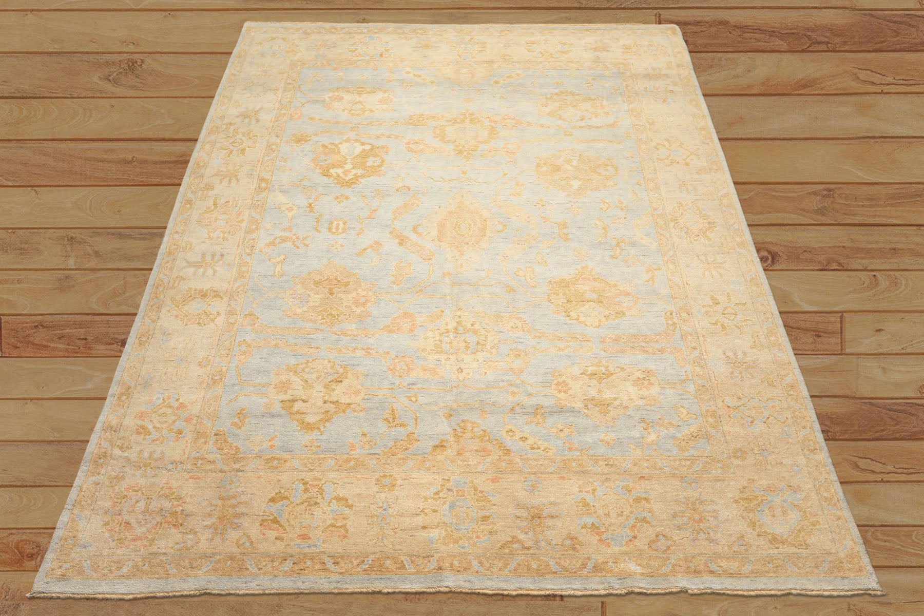 8x10 Blue, Slate, Taupe Color Hand Knotted Oushak Wool Transitional Oriental Rug