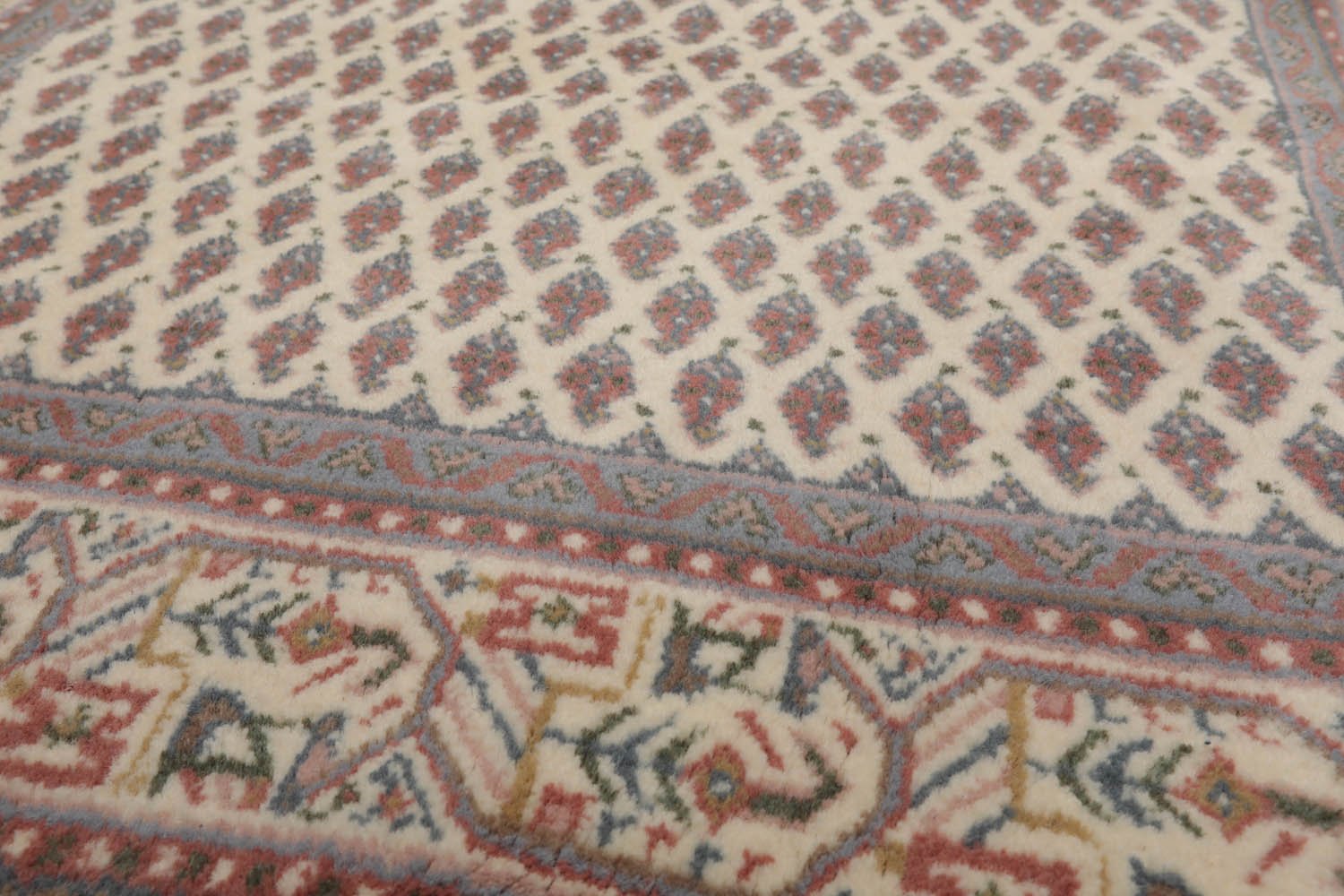 3x5 Cream, Rust, Blue Color Hand Knotted All-Over 100% Wool Traditional Oriental Rug
