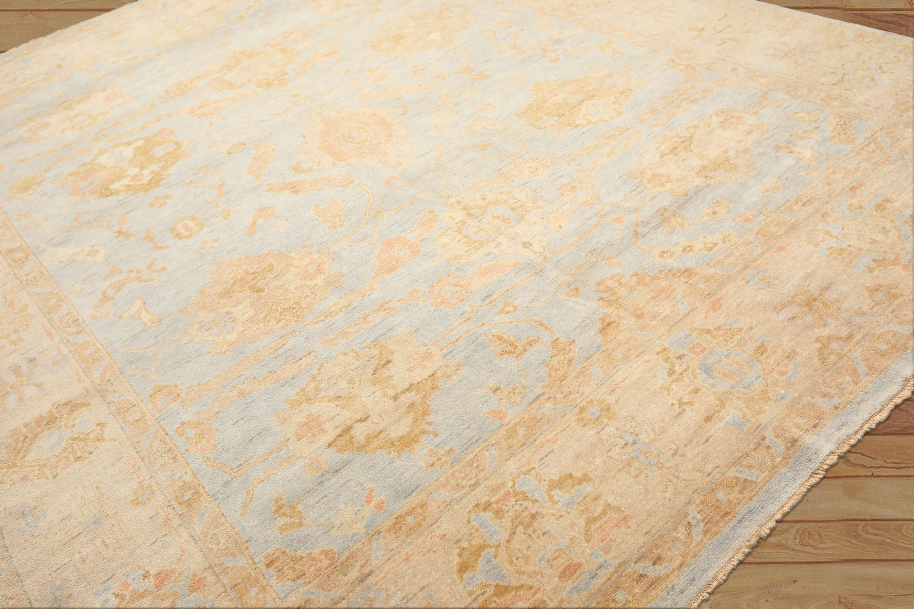 8x10 Blue, Slate, Taupe Color Hand Knotted Oushak Wool Transitional Oriental Rug