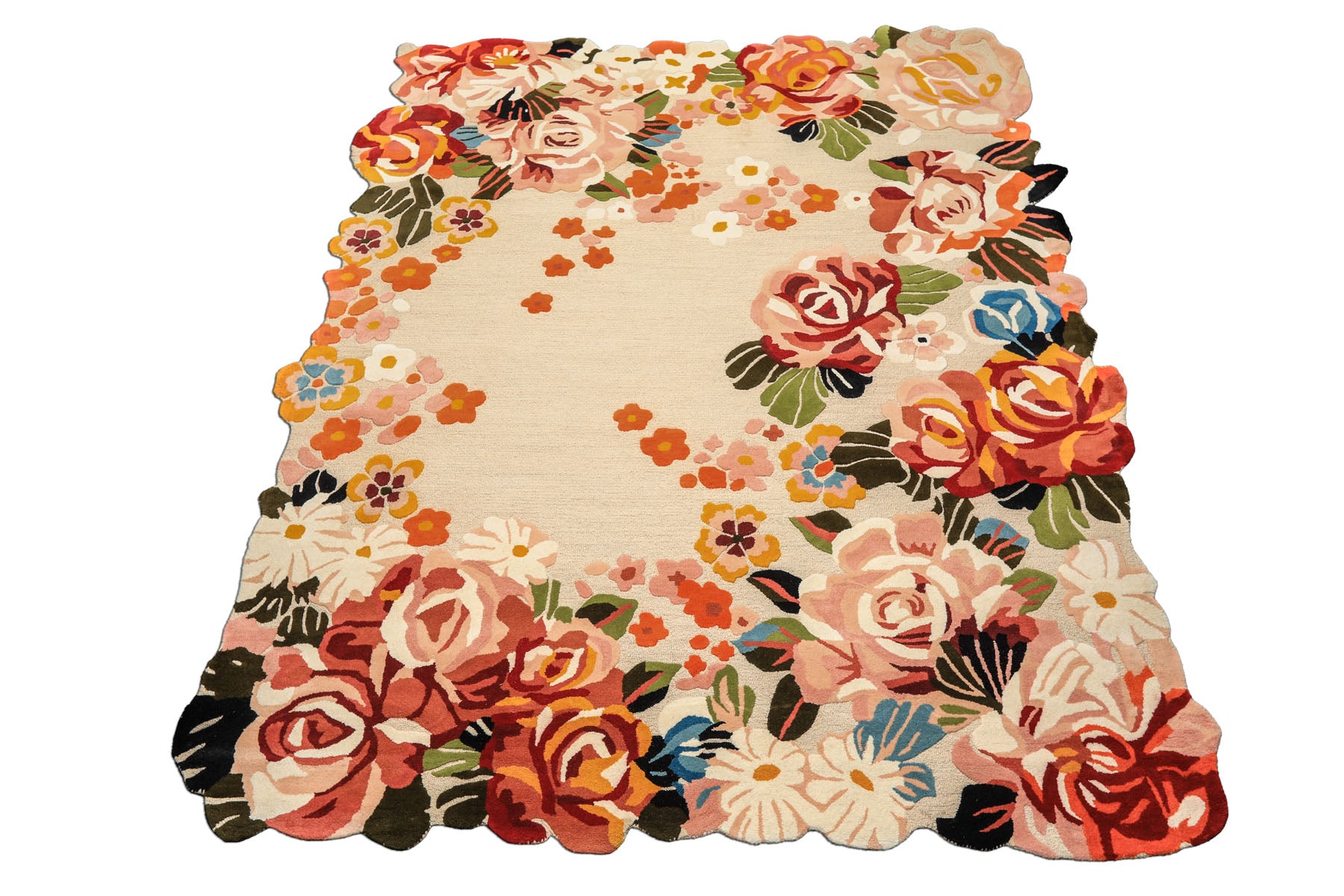 8x10 Ivory, Blush, Green Color Hand Tufted Irregular Rug Wool Modern & Contemporary Oriental Rug