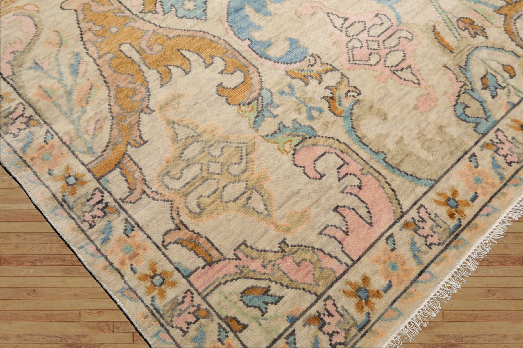 Feza Beige Hand Knotted Transitional Oushak Arts & Crafts LoomBloom Wool Area Rug in Various Sizes