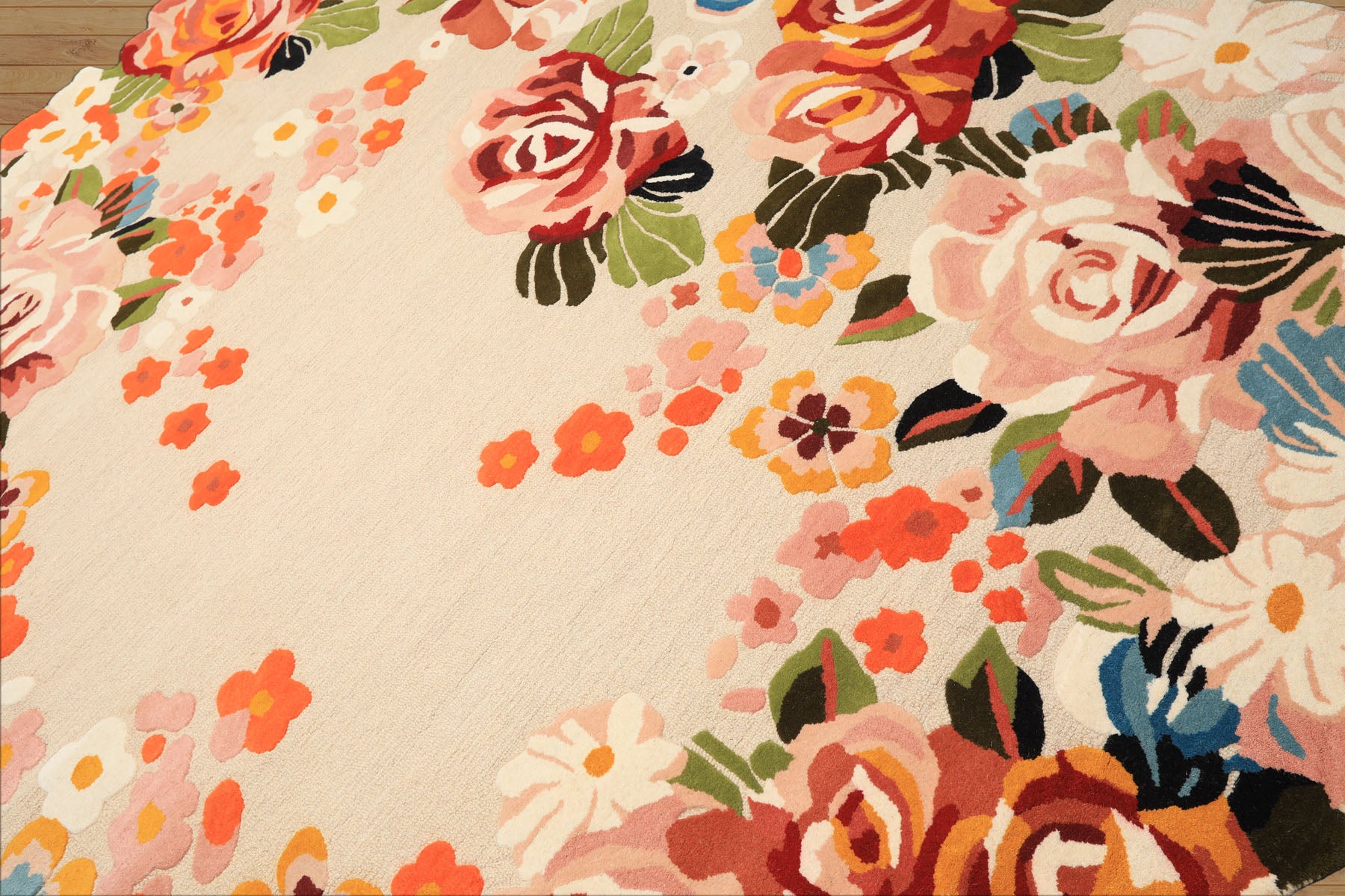 8x10 Ivory, Blush, Green Color Hand Tufted Irregular Rug Wool Modern & Contemporary Oriental Rug