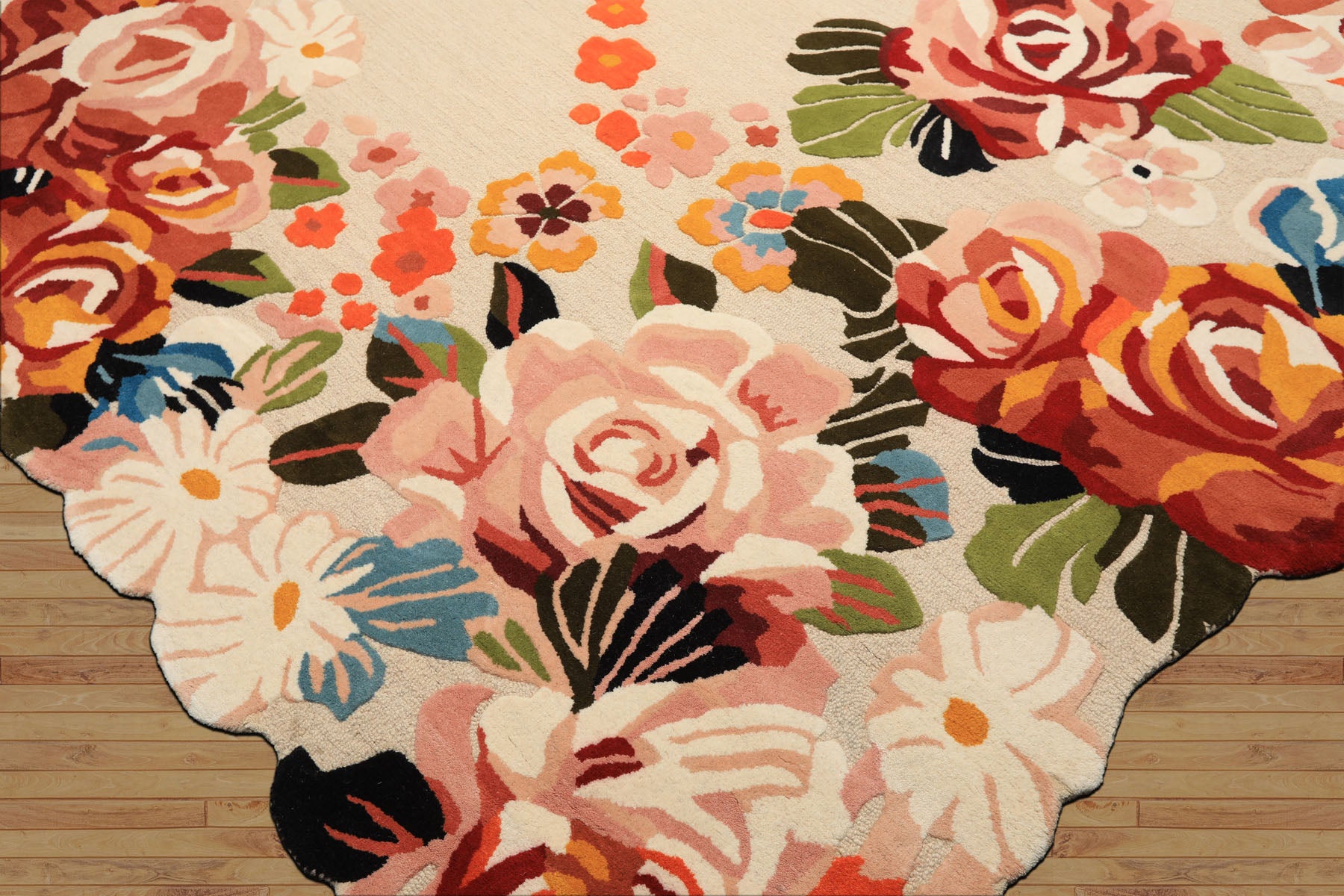 8x10 Ivory, Blush, Green Color Hand Tufted Irregular Rug Wool Modern & Contemporary Oriental Rug