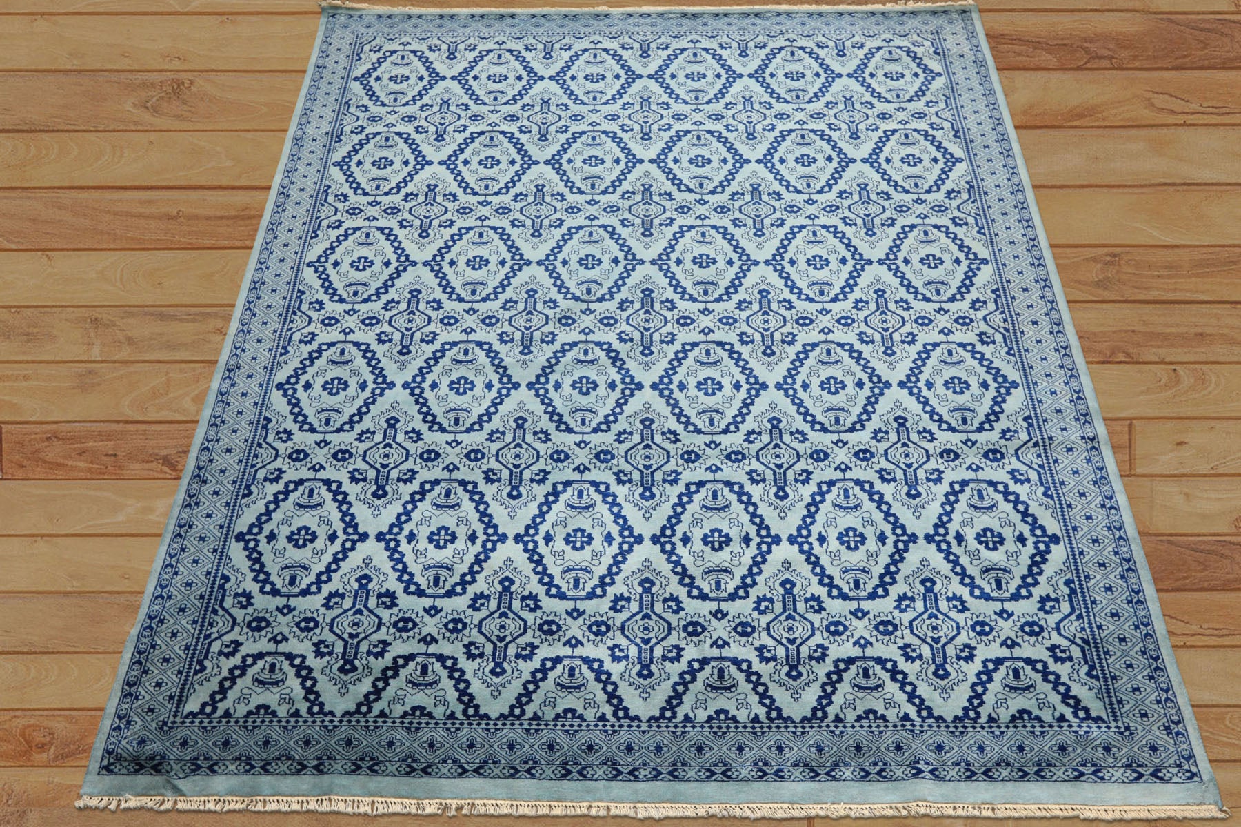 8x10 Blue, Navy, Color Hand Knotted Bokhara Wool Transitional Oriental Rug