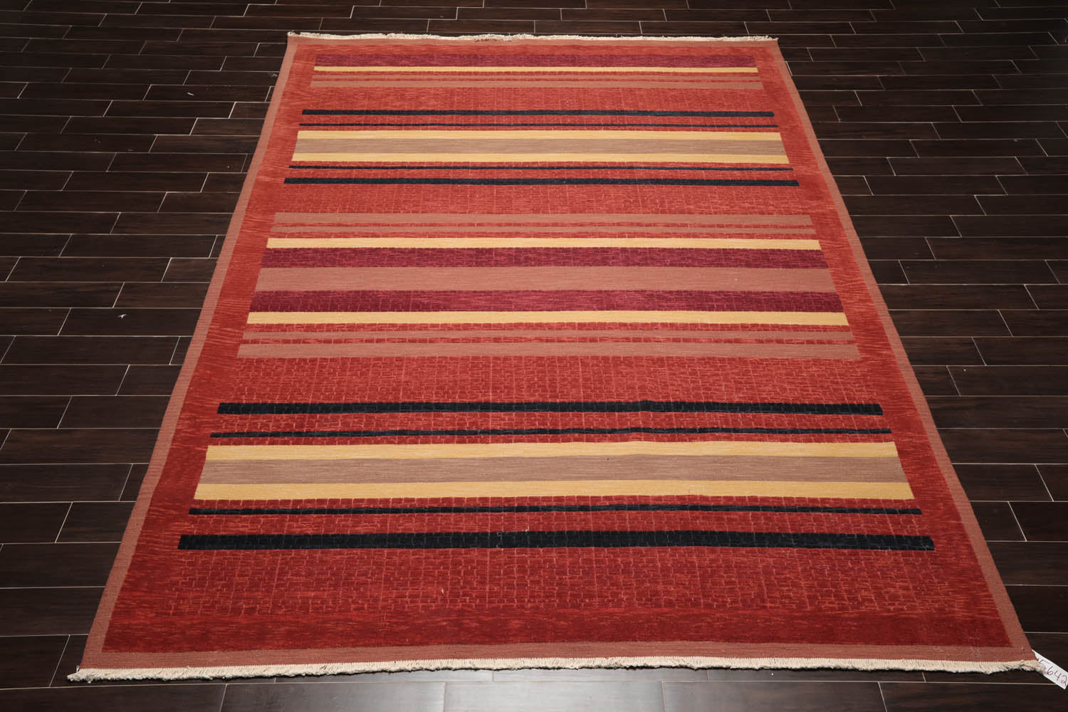 9x12 Rust, Brown, Navy Color Hand Knotted Striped 100% Wool Modern Oriental Rug