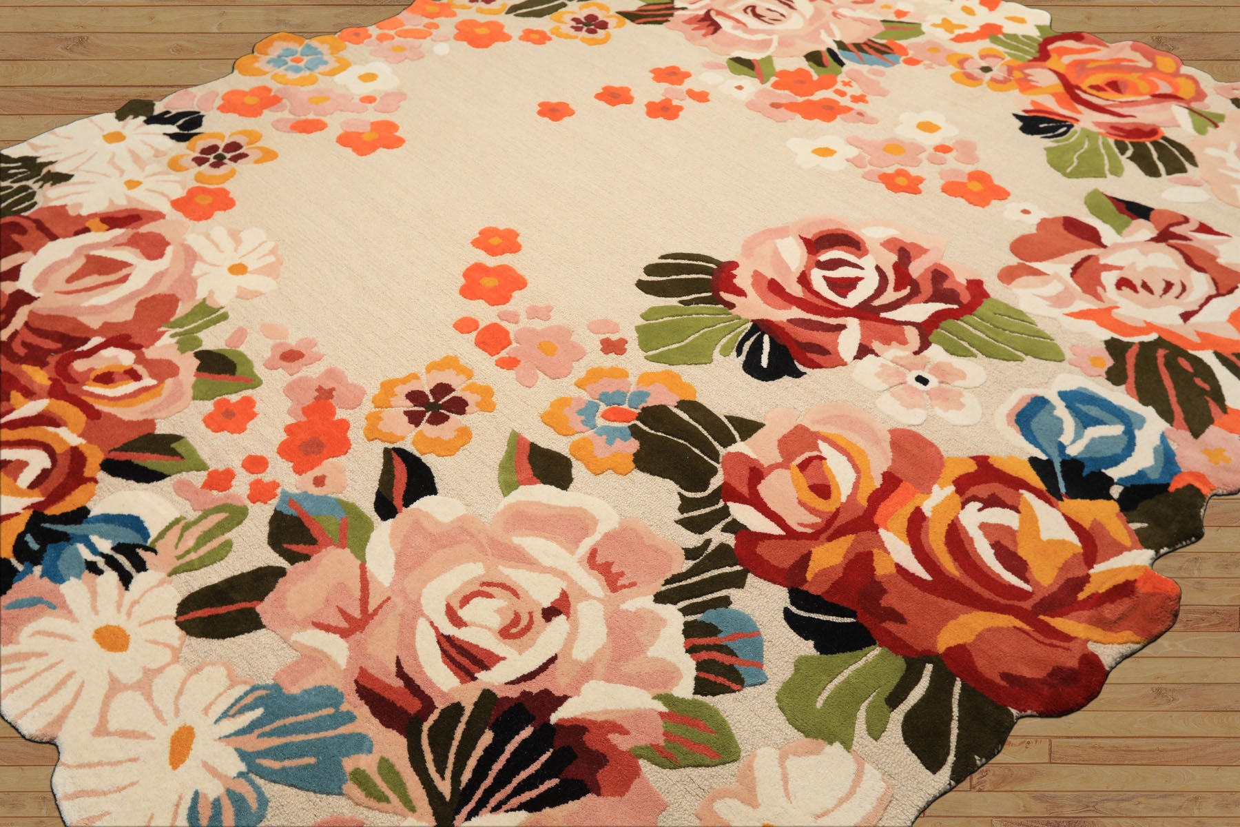 8x10 Ivory, Blush, Green Color Hand Tufted Irregular Rug Wool Modern & Contemporary Oriental Rug