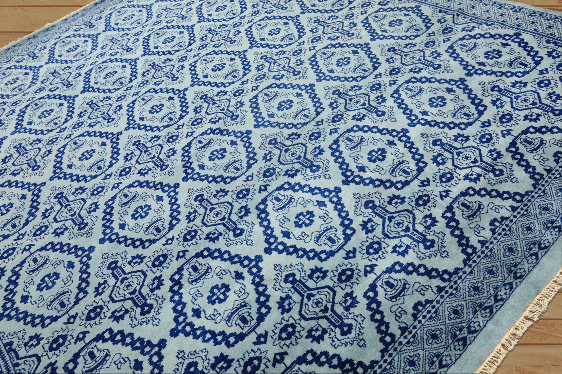 8x10 Blue, Navy, Color Hand Knotted Bokhara Wool Transitional Oriental Rug