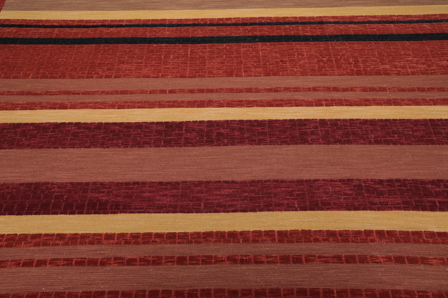 9x12 Rust, Brown, Navy Color Hand Knotted Striped 100% Wool Modern Oriental Rug