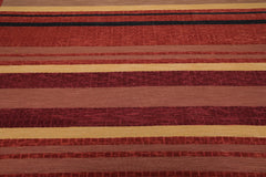 9x12 Rust, Brown, Navy Color Hand Knotted Striped 100% Wool Modern Oriental Rug