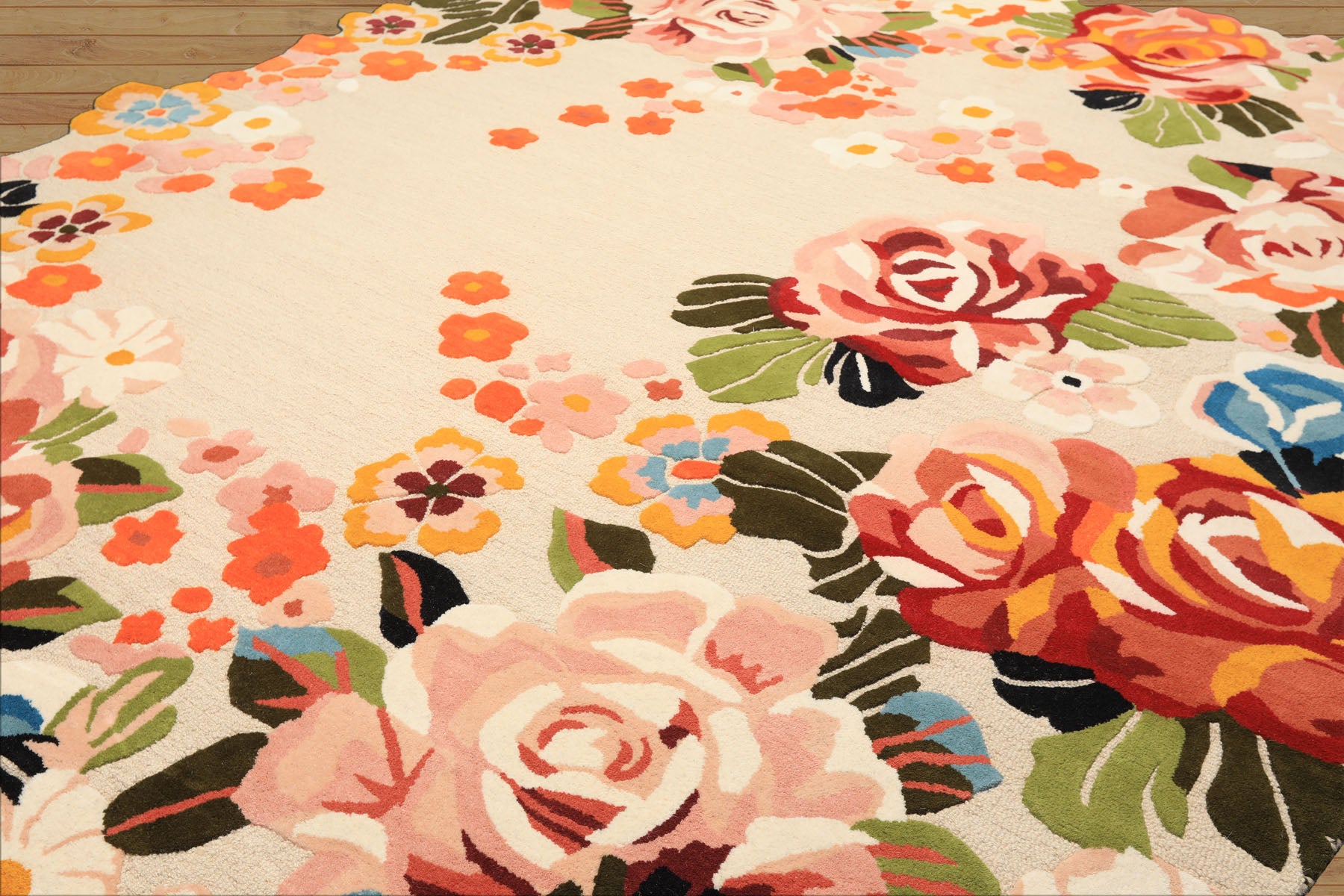 8x10 Ivory, Blush, Green Color Hand Tufted Irregular Rug Wool Modern & Contemporary Oriental Rug