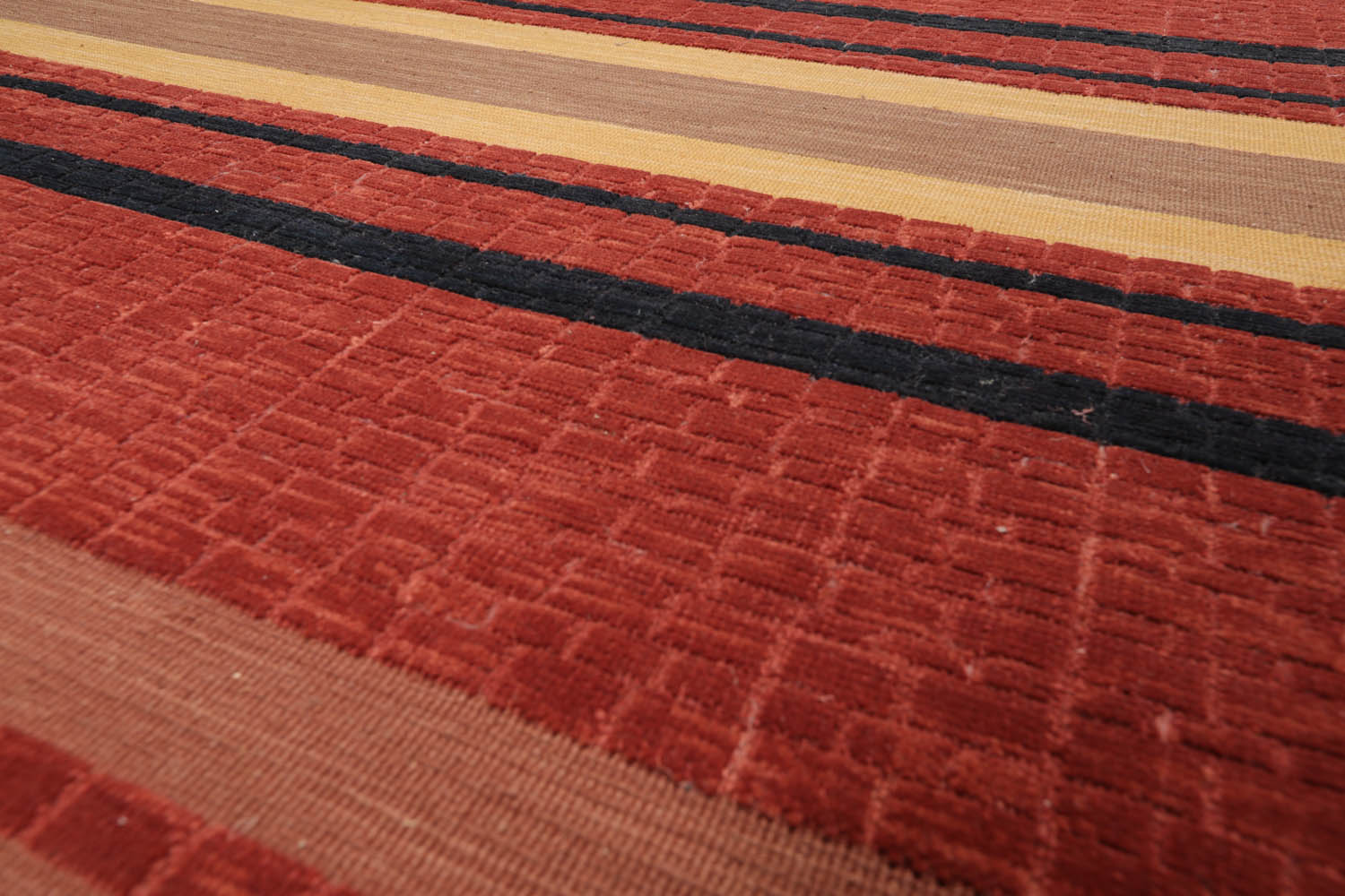 9x12 Rust, Brown, Navy Color Hand Knotted Striped 100% Wool Modern Oriental Rug