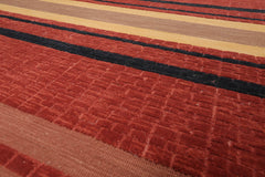 9x12 Rust, Brown, Navy Color Hand Knotted Striped 100% Wool Modern Oriental Rug