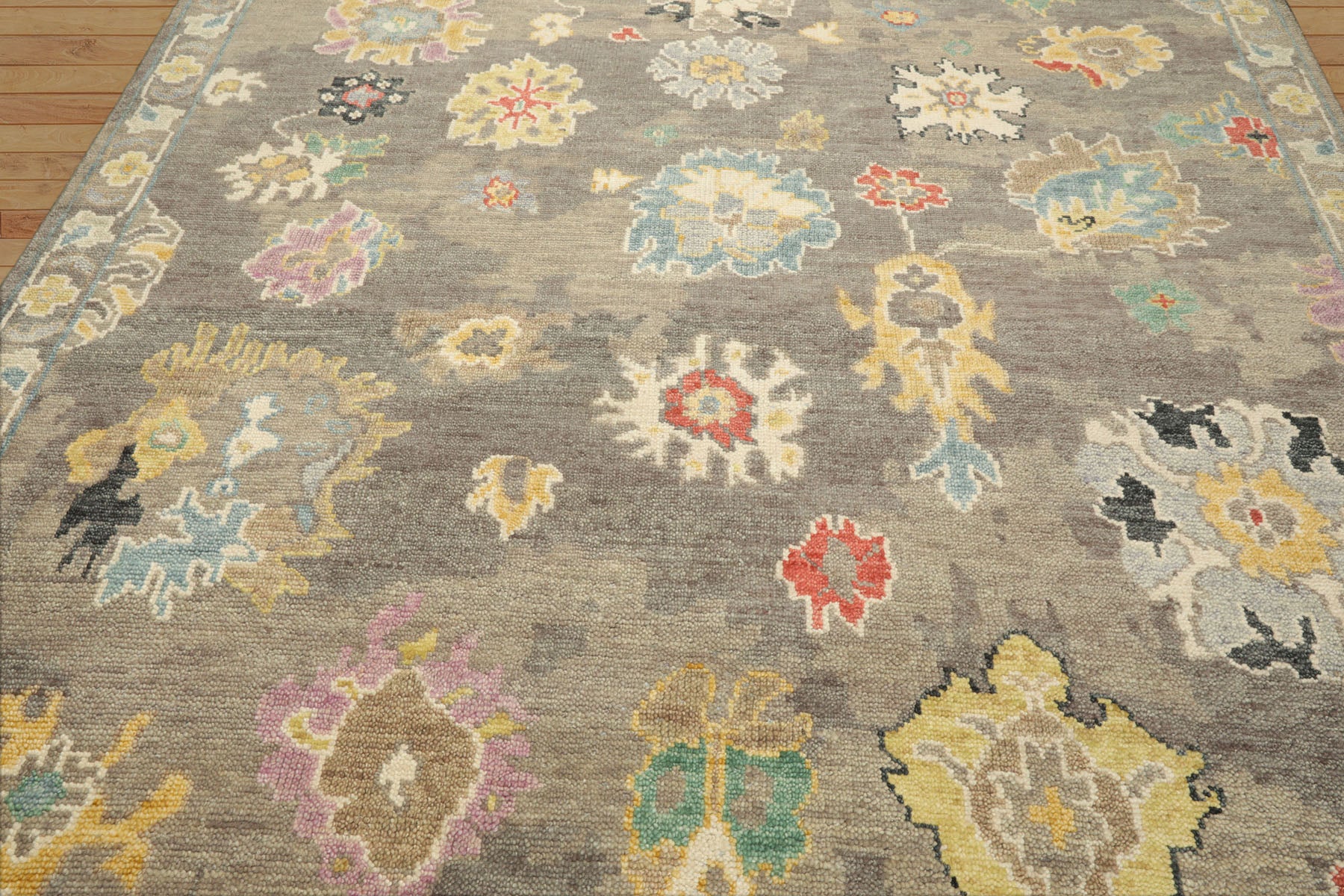 Sharonne Taupe Hand Knotted Transitional Arts & Crafts Oushak LoomBloom Wool Area Rug in Multi Sizes