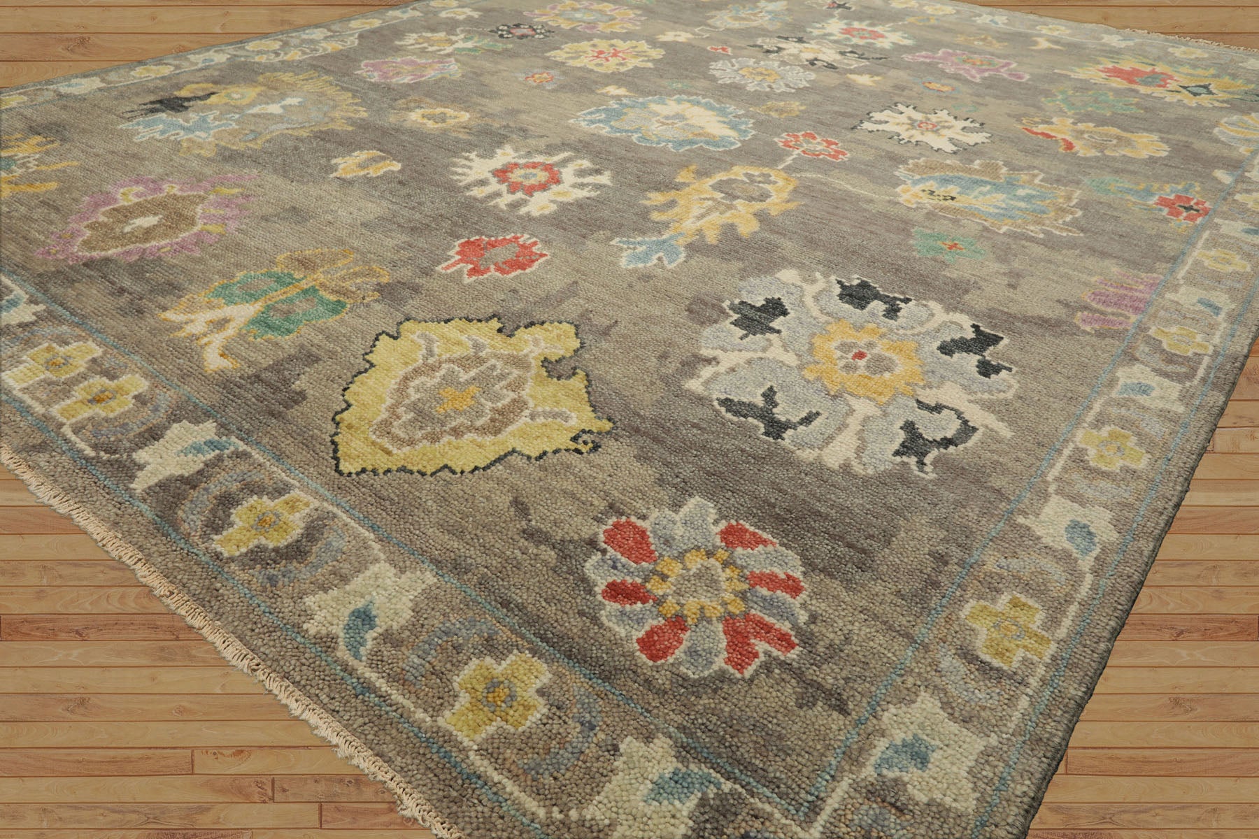 Sharonne Taupe Hand Knotted Transitional Arts & Crafts Oushak LoomBloom Wool Area Rug in Multi Sizes