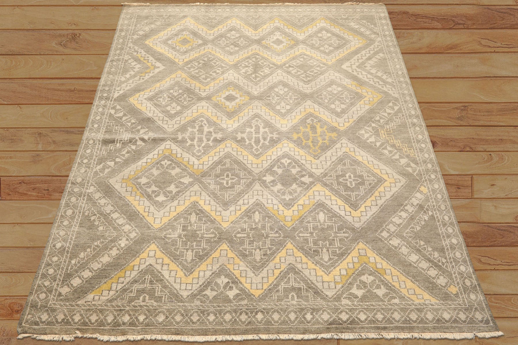 8x10 Mossy Gray, Gold, Muted earth tones Color Hand Knotted Oushak Wool Transitional Oriental Rug
