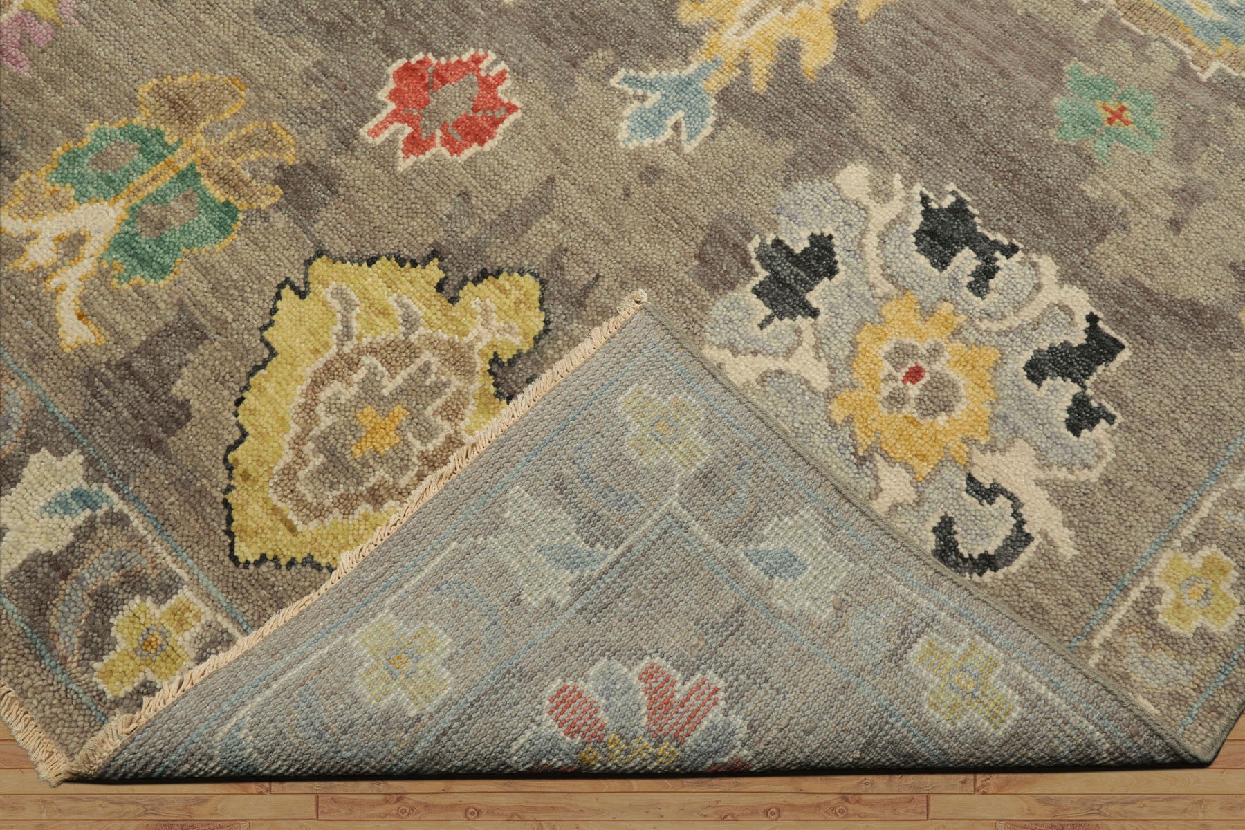 Sharonne Taupe Hand Knotted Transitional Arts & Crafts Oushak LoomBloom Wool Area Rug in Multi Sizes