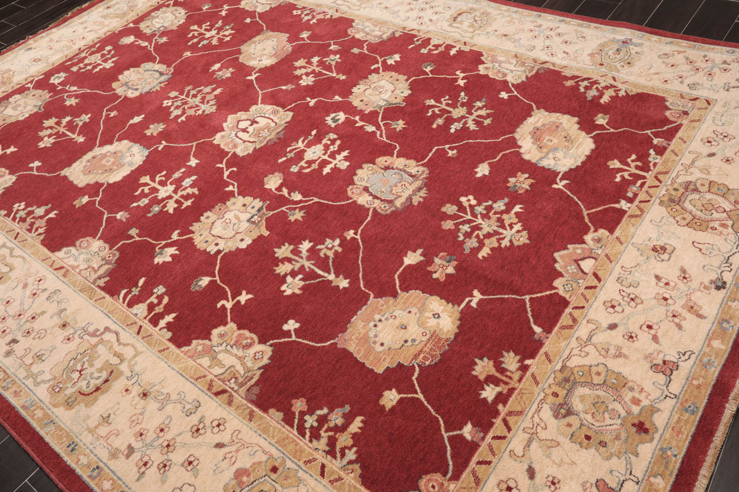 9x12 Rusty Red, Beige, Tan Color Machine Made All-Over 100% Wool Traditional Oriental Rug