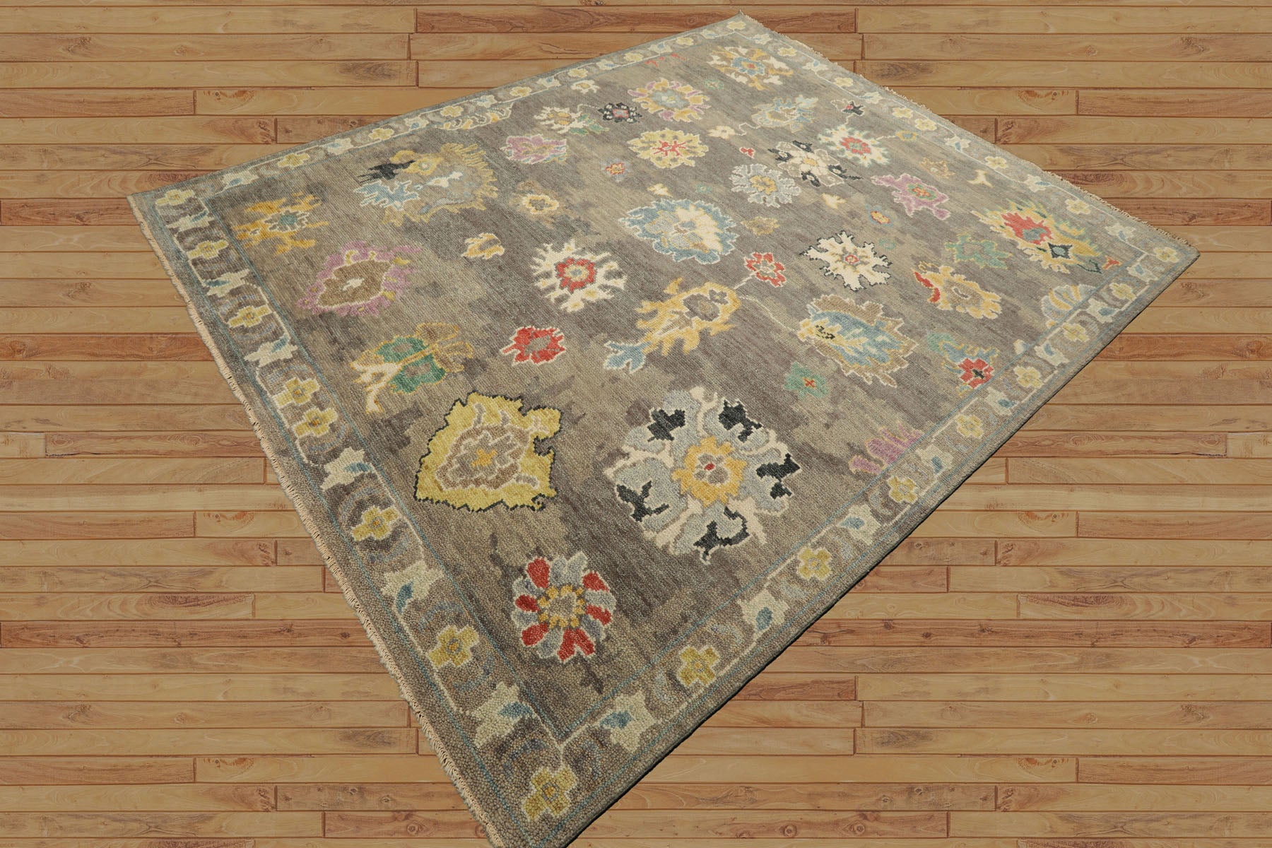 Sharonne Taupe Hand Knotted Transitional Arts & Crafts Oushak LoomBloom Wool Area Rug in Multi Sizes