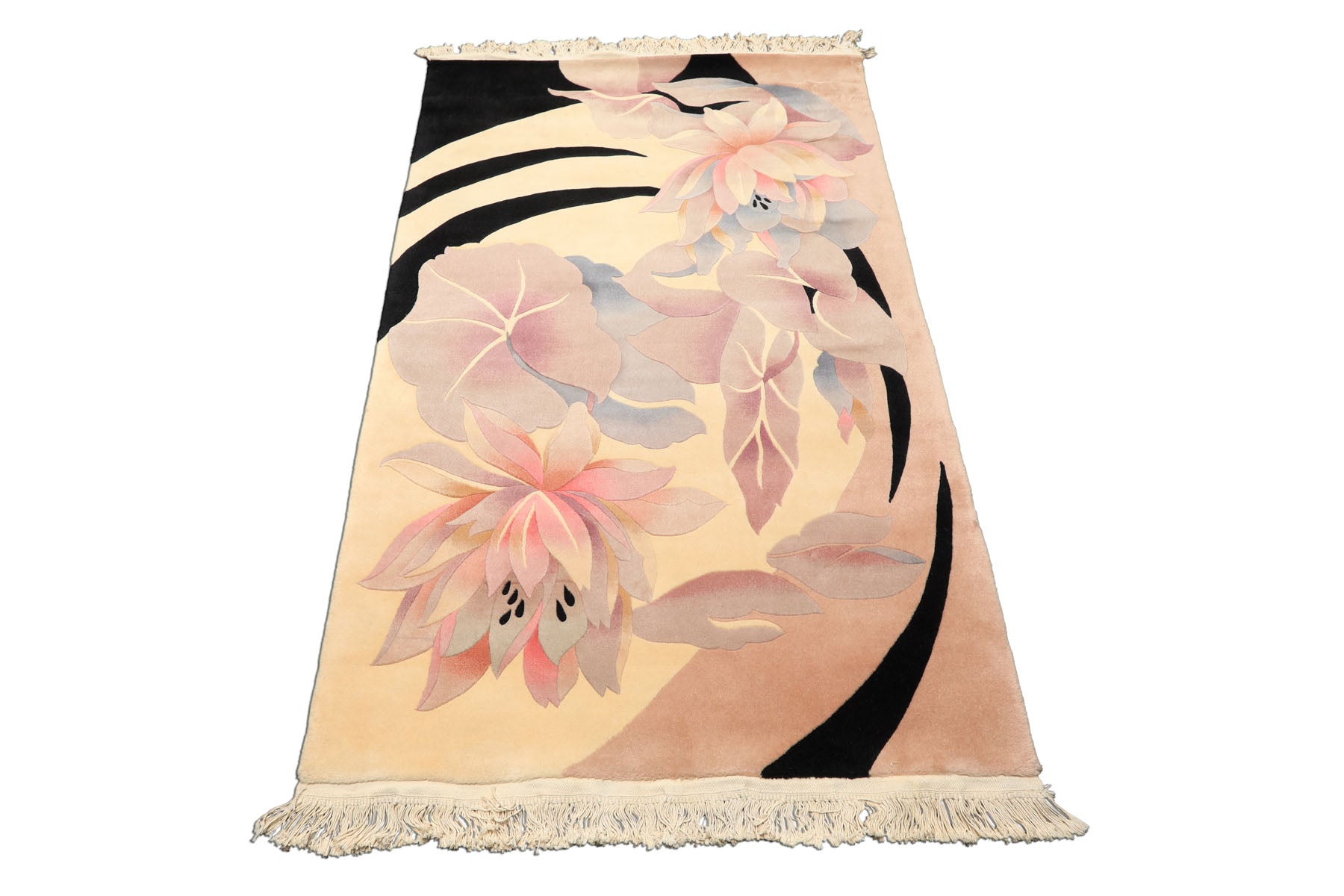 4x6 Ivory, Taupe, Lavender Color Hand Knotted Chinese Art Deco Wool Transitional Oriental Rug