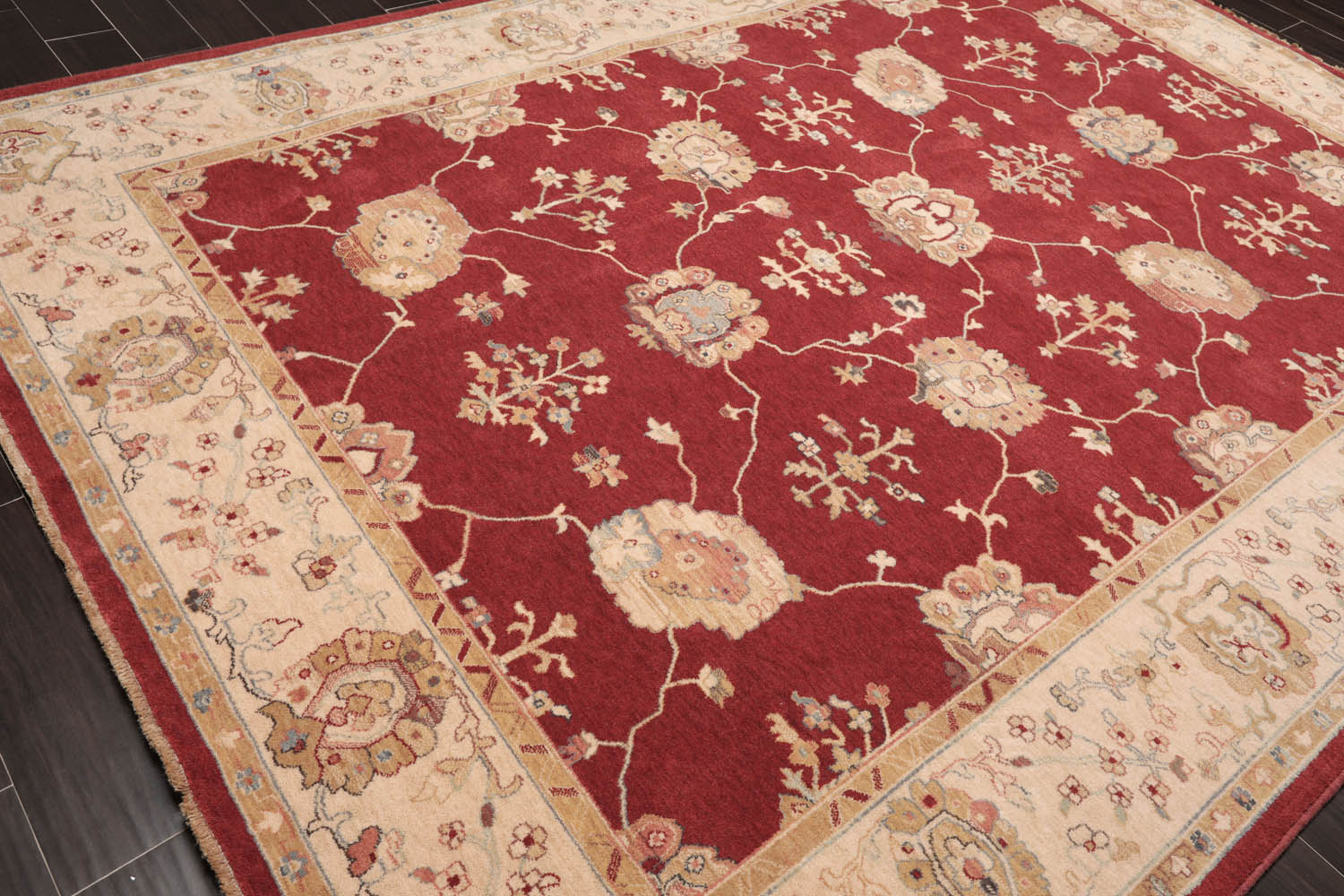 9x12 Rusty Red, Beige, Tan Color Machine Made All-Over 100% Wool Traditional Oriental Rug
