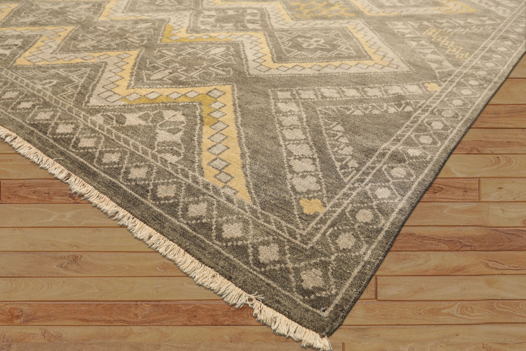 8x10 Mossy Gray, Gold, Muted earth tones Color Hand Knotted Oushak Wool Transitional Oriental Rug