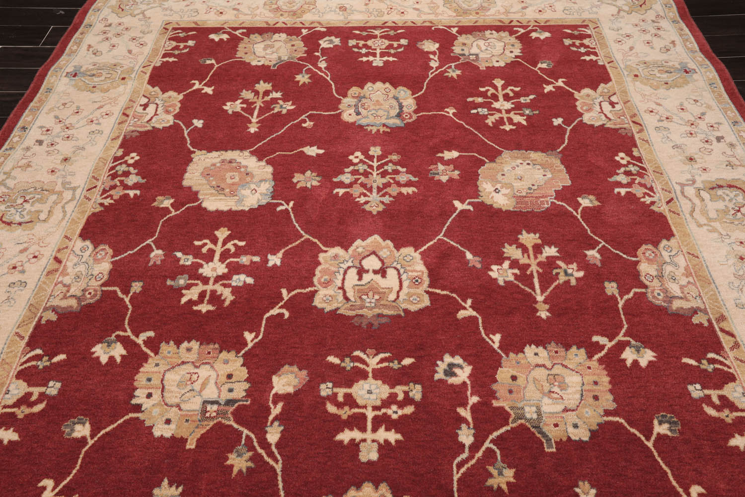 9x12 Rusty Red, Beige, Tan Color Machine Made All-Over 100% Wool Traditional Oriental Rug