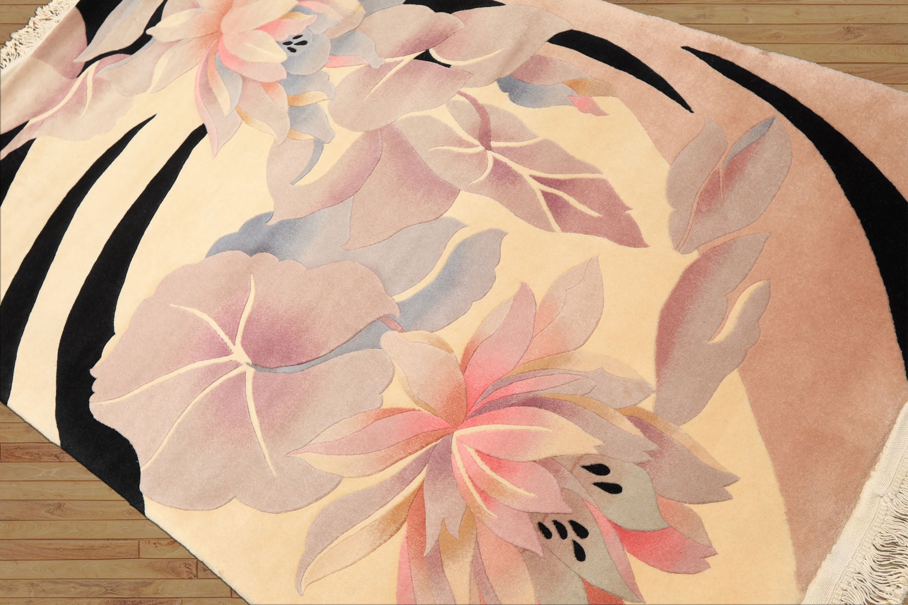 4x6 Ivory, Taupe, Lavender Color Hand Knotted Chinese Art Deco Wool Transitional Oriental Rug