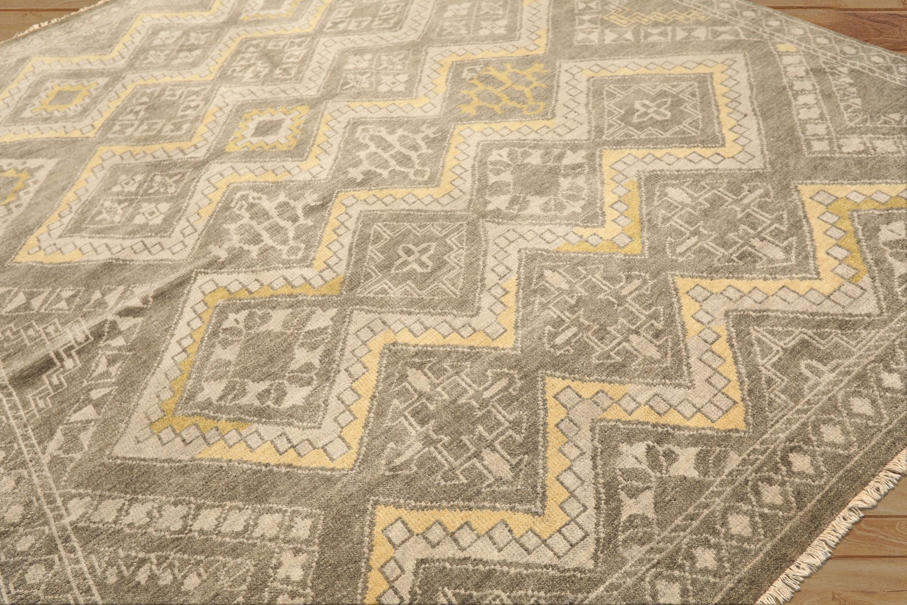 8x10 Mossy Gray, Gold, Muted earth tones Color Hand Knotted Oushak Wool Transitional Oriental Rug