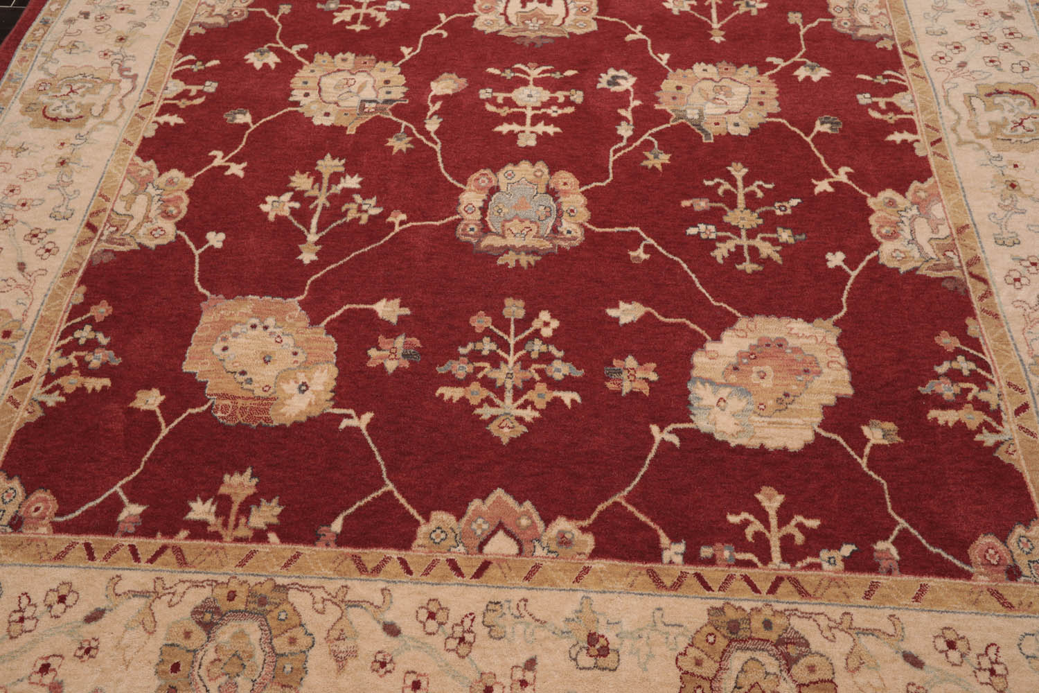 9x12 Rusty Red, Beige, Tan Color Machine Made All-Over 100% Wool Traditional Oriental Rug