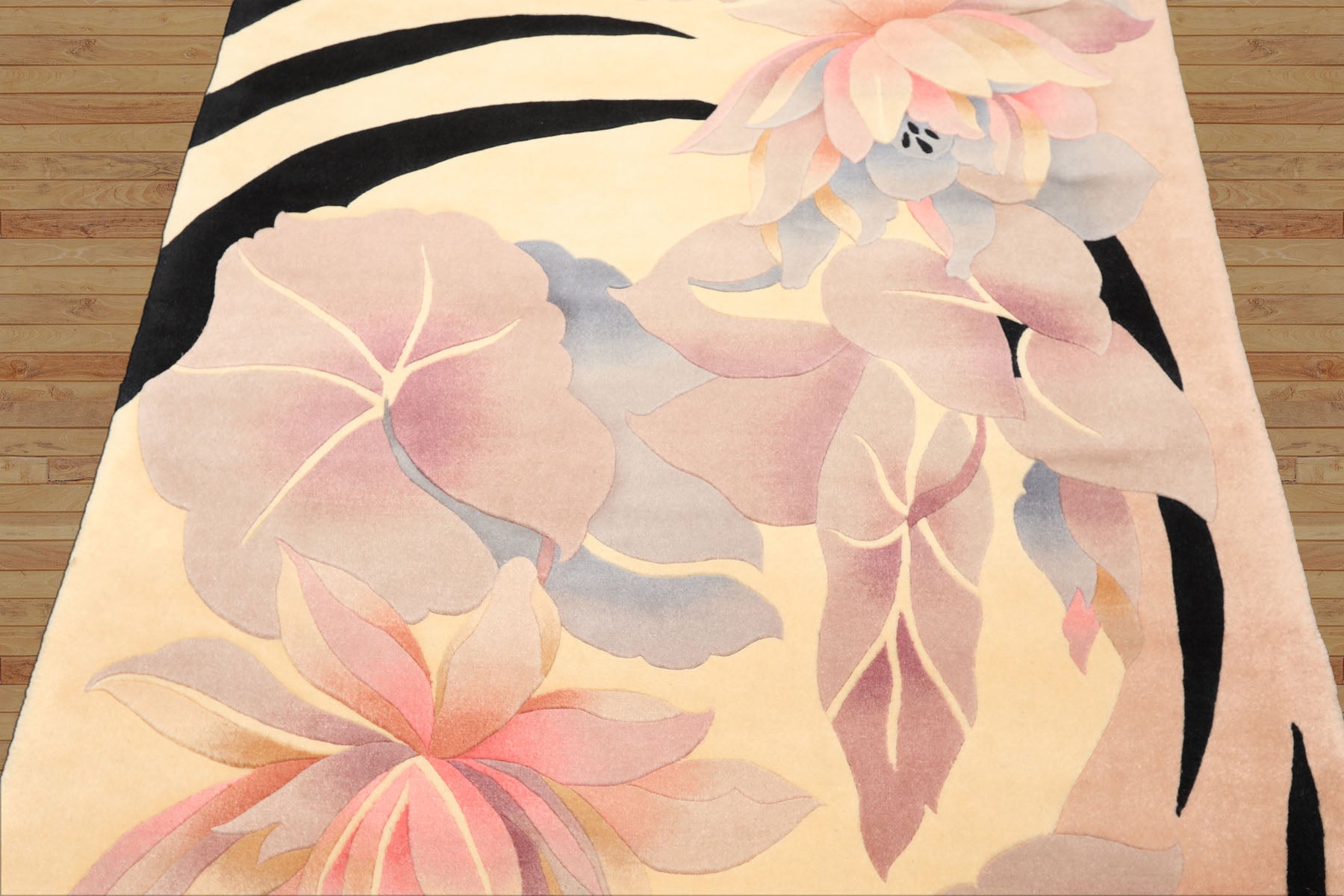 4x6 Ivory, Taupe, Lavender Color Hand Knotted Chinese Art Deco Wool Transitional Oriental Rug