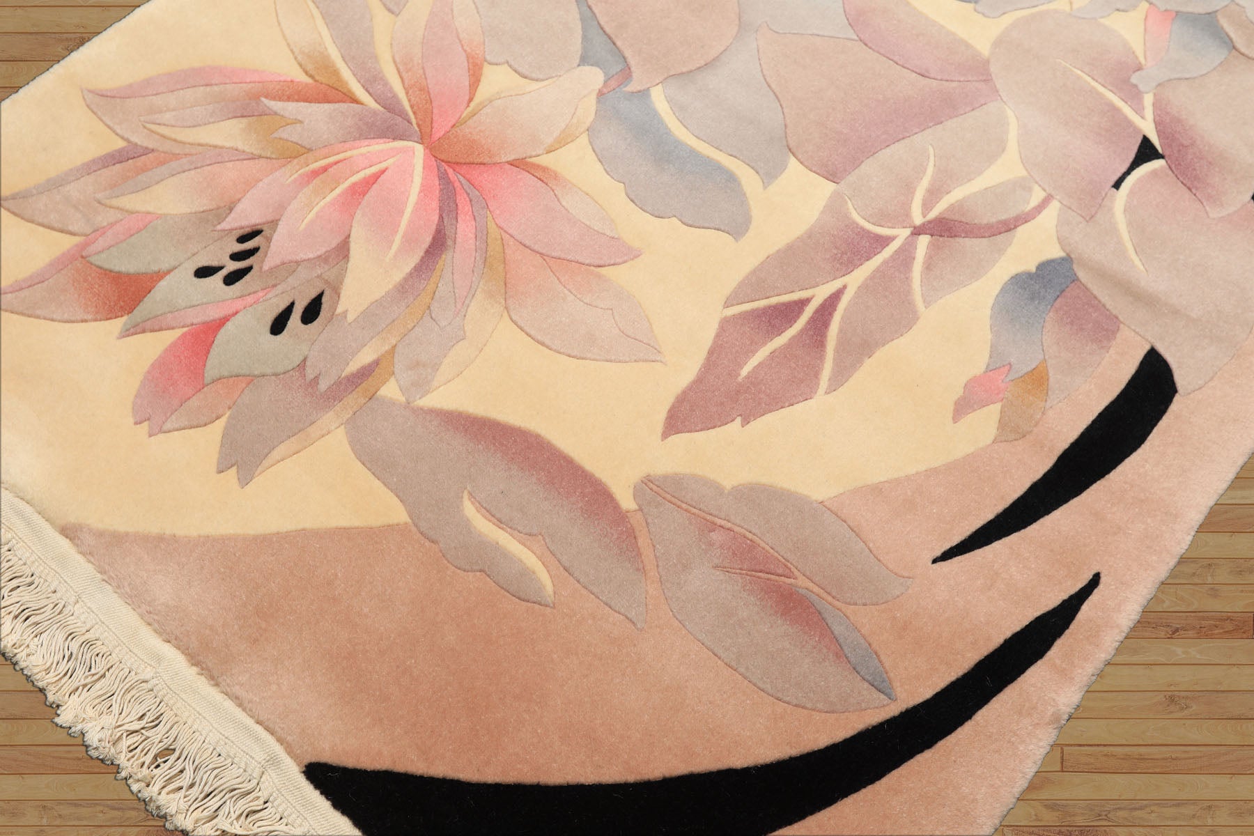 4x6 Ivory, Taupe, Lavender Color Hand Knotted Chinese Art Deco Wool Transitional Oriental Rug