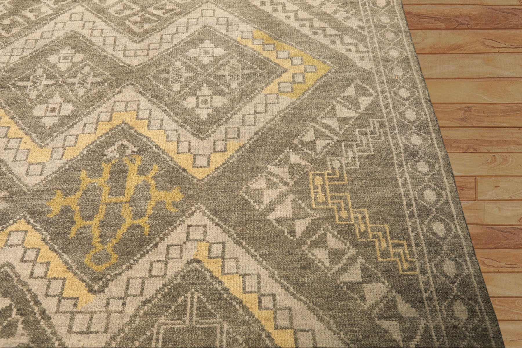 8x10 Mossy Gray, Gold, Muted earth tones Color Hand Knotted Oushak Wool Transitional Oriental Rug