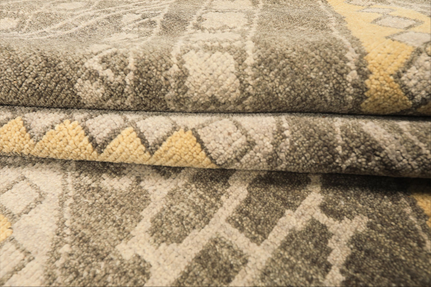 8x10 Mossy Gray, Gold, Muted earth tones Color Hand Knotted Oushak Wool Transitional Oriental Rug