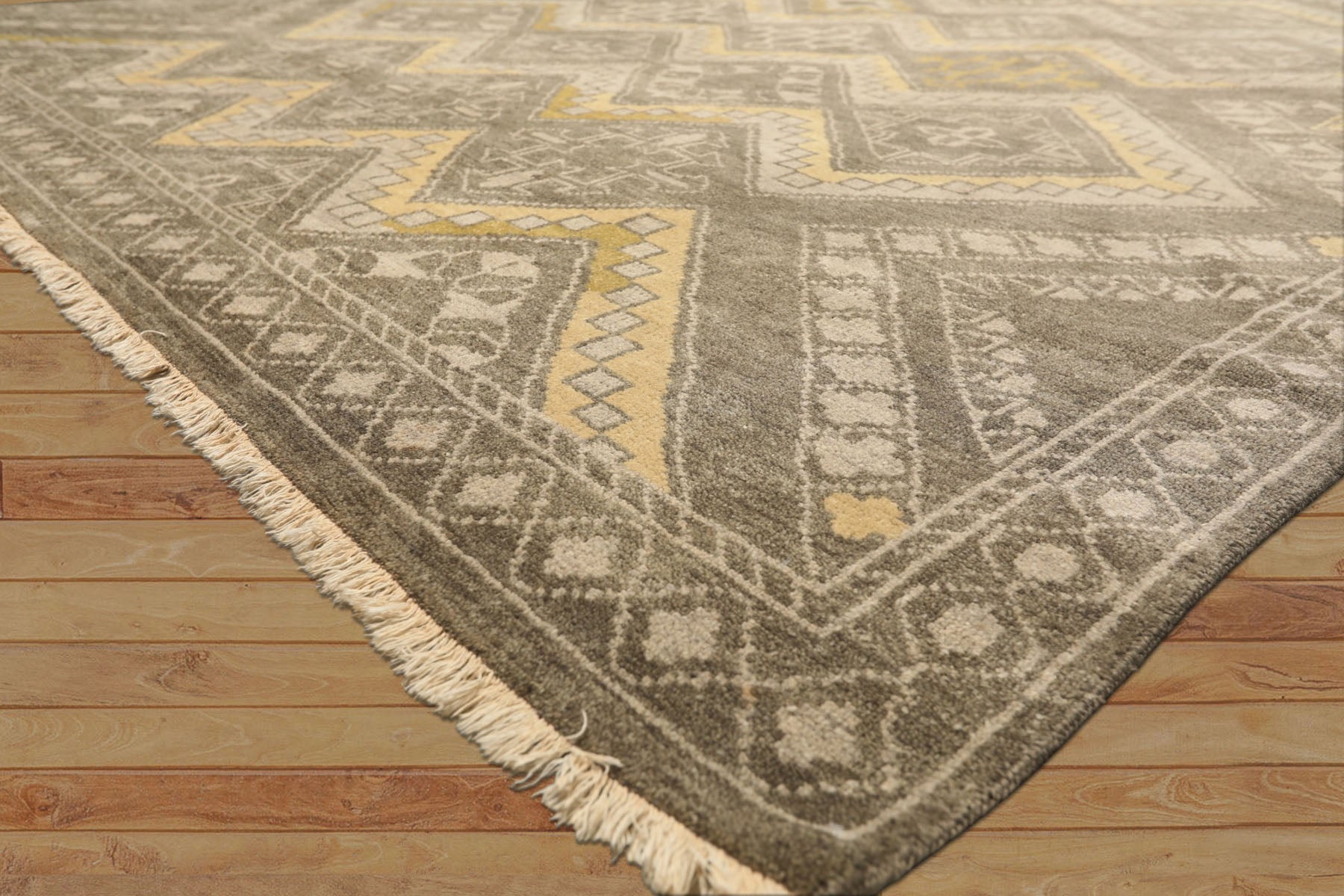 8x10 Mossy Gray, Gold, Muted earth tones Color Hand Knotted Oushak Wool Transitional Oriental Rug