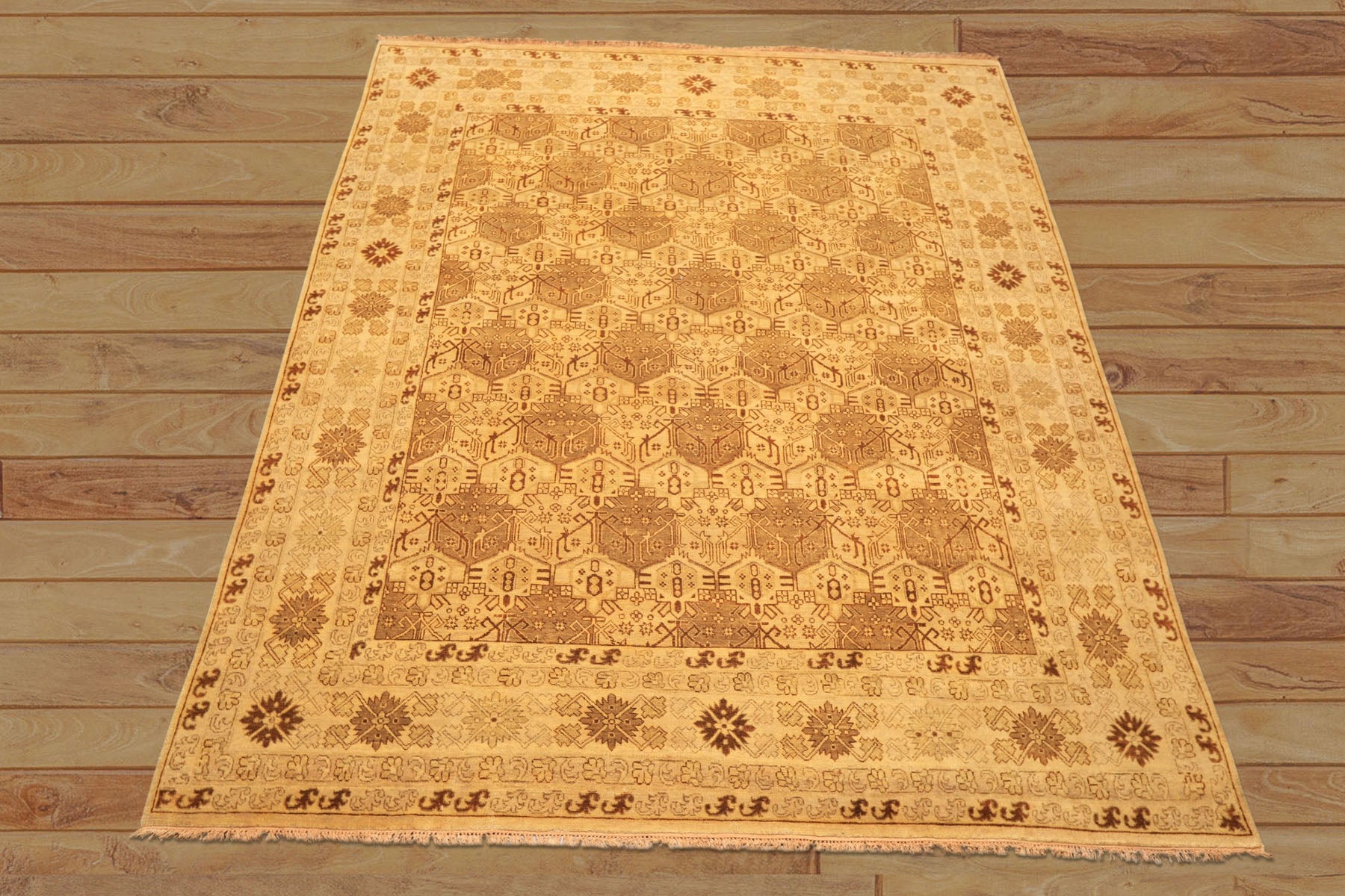 8x10 Gold, Rust, Tan Color Hand Knotted Oushak Wool Transitional Oriental Rug