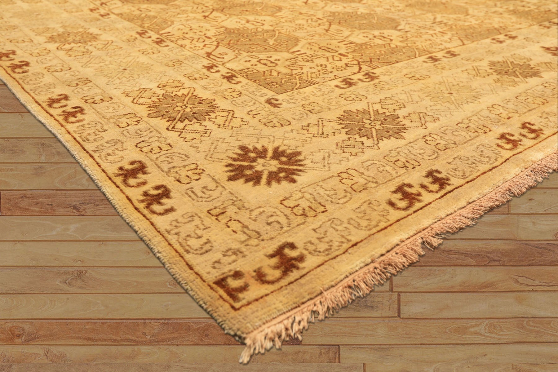 8x10 Gold, Rust, Tan Color Hand Knotted Oushak Wool Transitional Oriental Rug