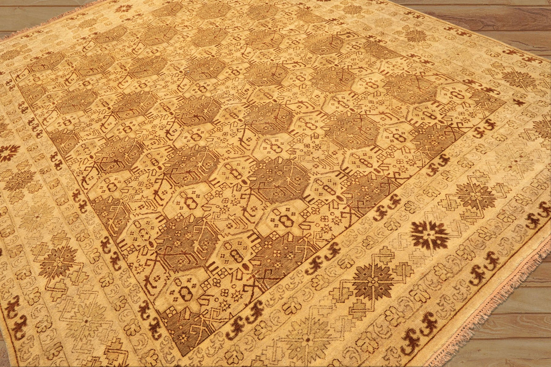 8x10 Gold, Rust, Tan Color Hand Knotted Oushak Wool Transitional Oriental Rug