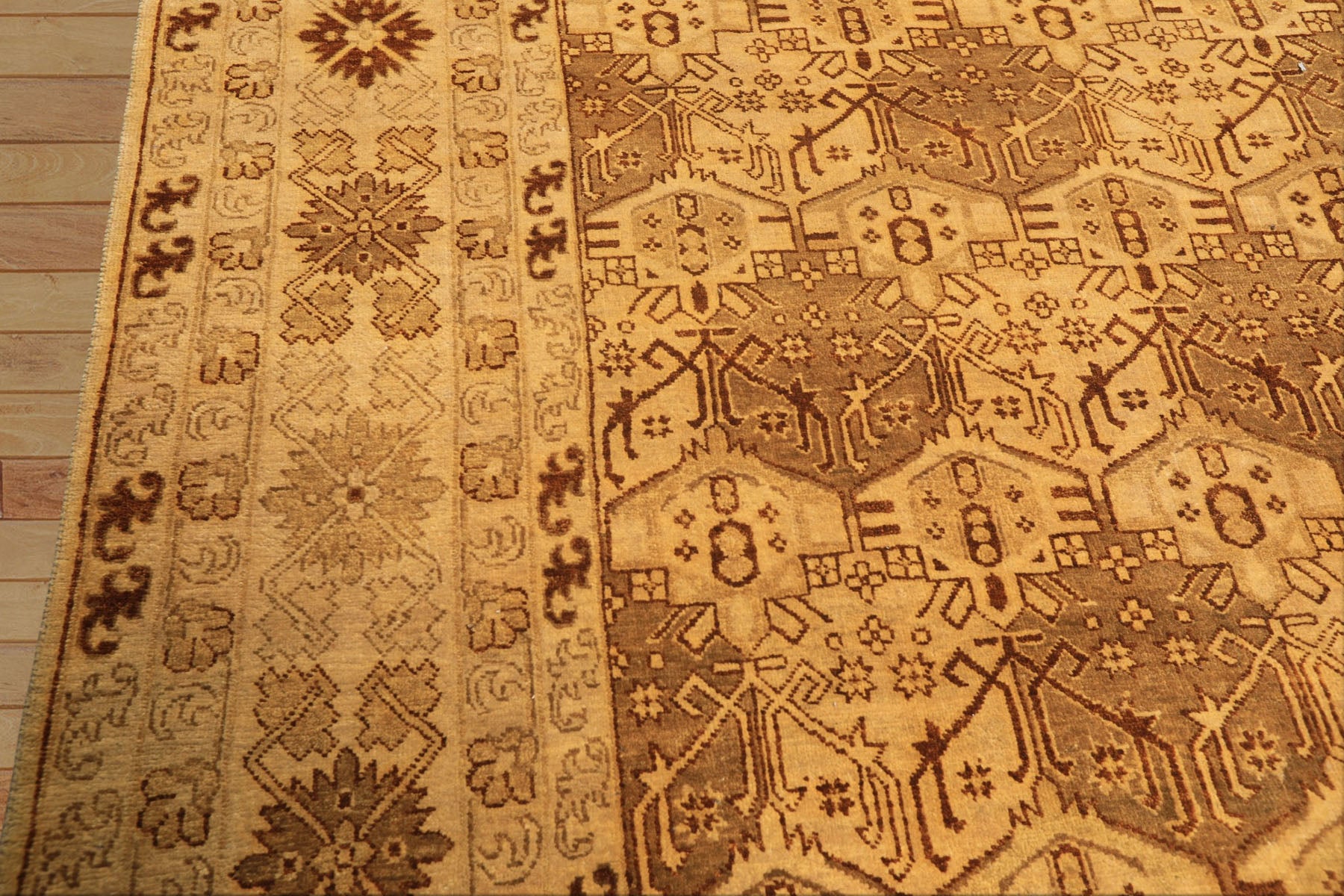 8x10 Gold, Rust, Tan Color Hand Knotted Oushak Wool Transitional Oriental Rug