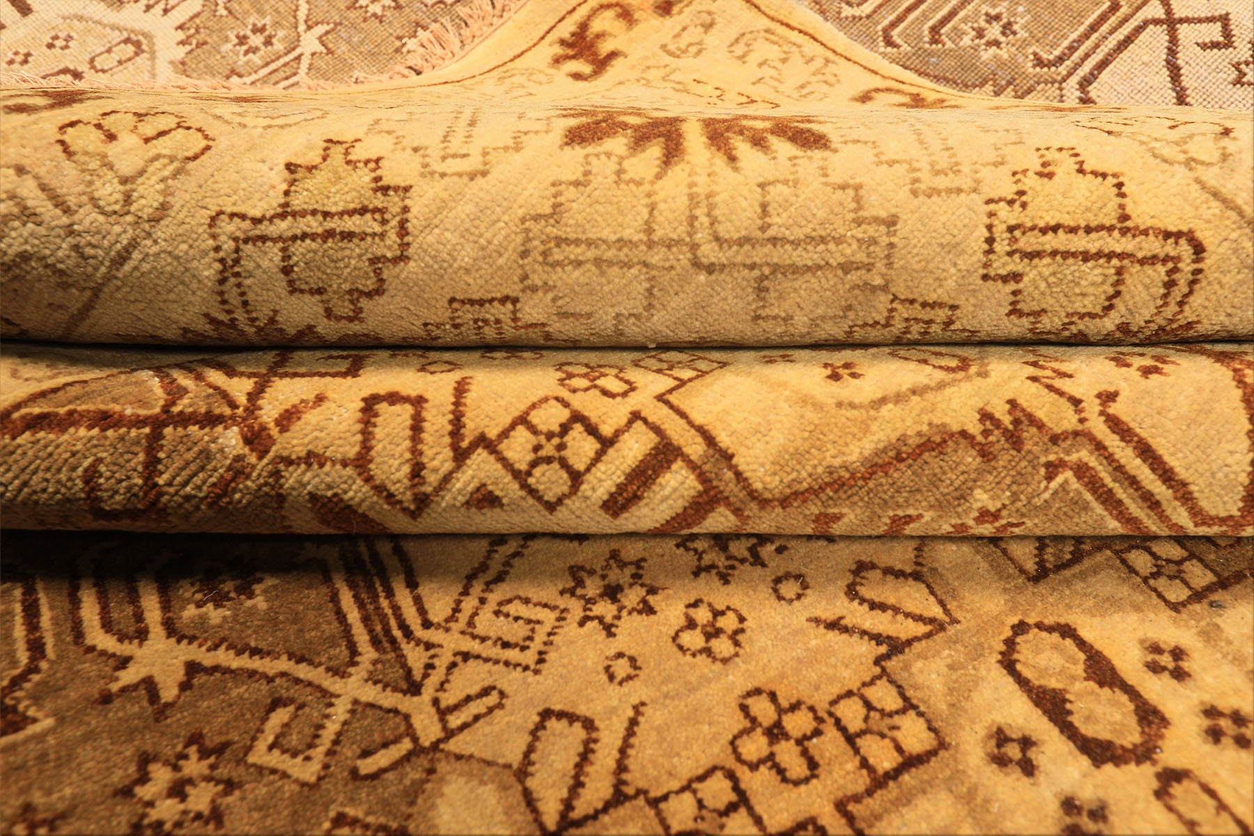 8x10 Gold, Rust, Tan Color Hand Knotted Oushak Wool Transitional Oriental Rug