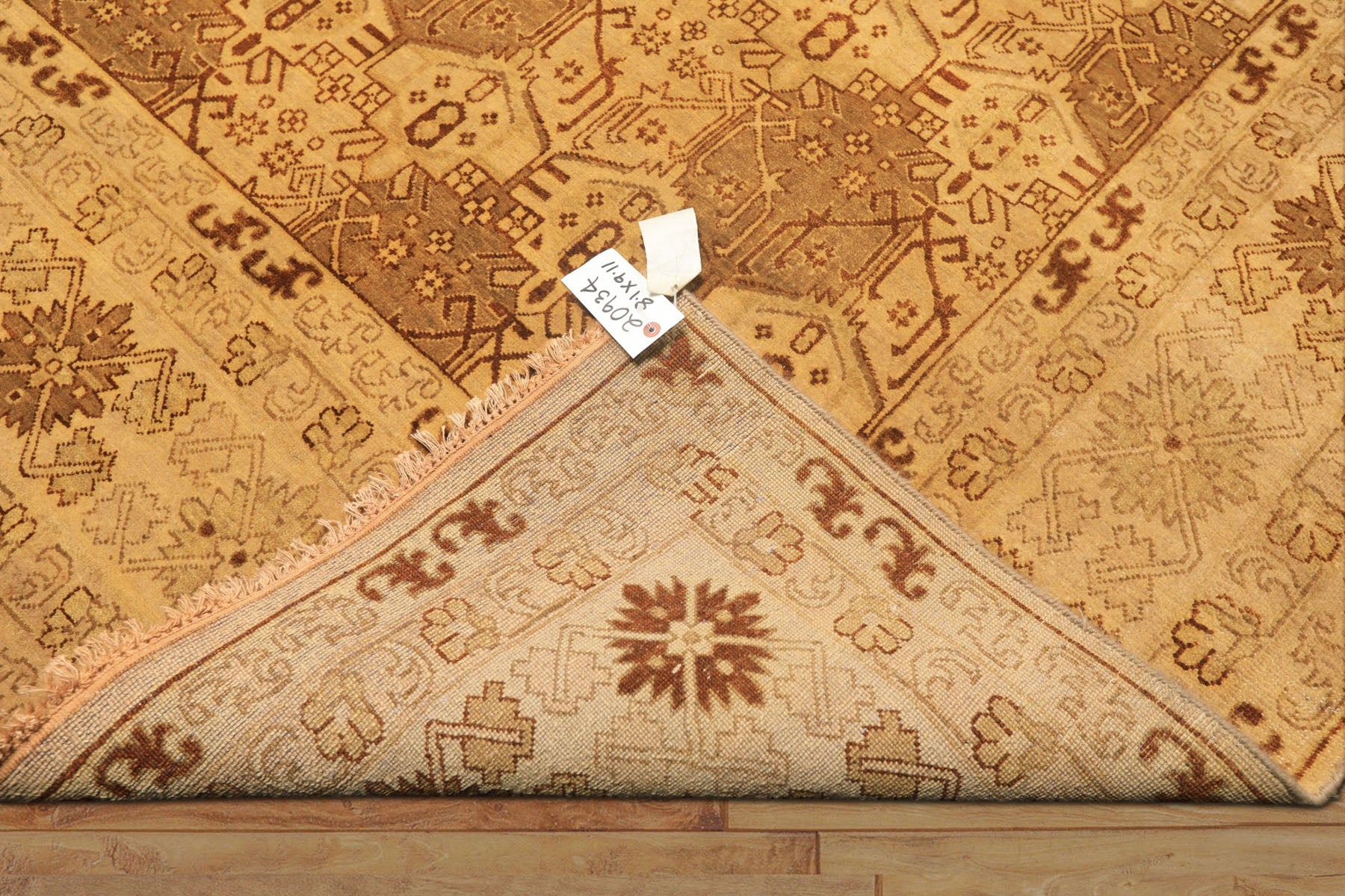 8x10 Gold, Rust, Tan Color Hand Knotted Oushak Wool Transitional Oriental Rug