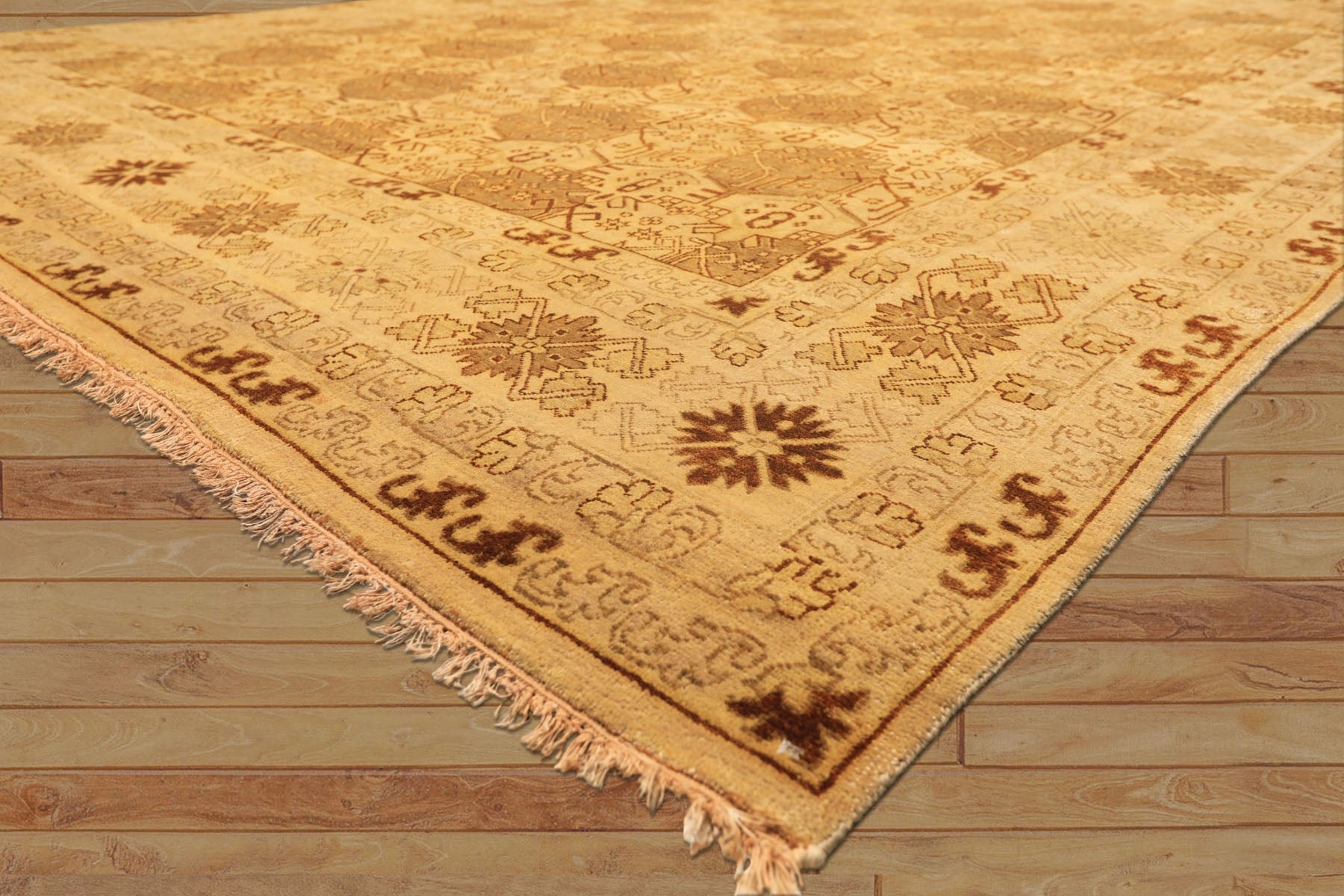 8x10 Gold, Rust, Tan Color Hand Knotted Oushak Wool Transitional Oriental Rug