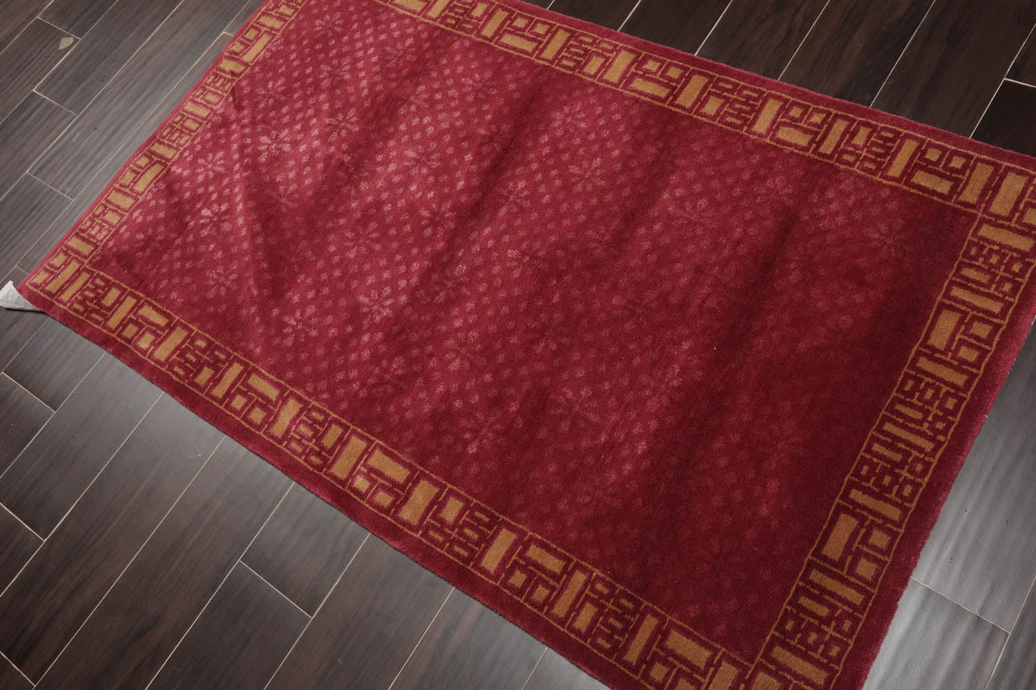 3x5 Plum, Muted Gold, Color Hand Knotted All-Over Wool & Silk Traditional Oriental Rug