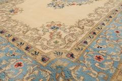 4x6 Ivory, Aqua, Tan Color Hand Knotted Indo Kerman Wool Traditional Oriental Rug