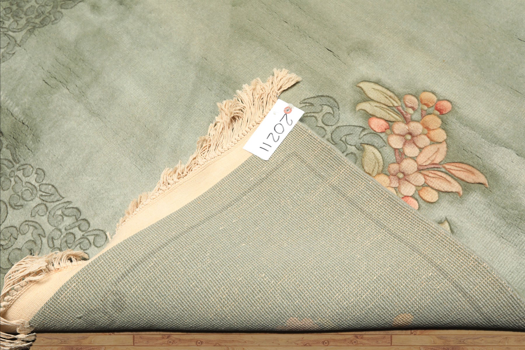 4x6 Celadon, Blush, Gold Color Hand Knotted Chinese Art Deco Wool Traditional Oriental Rug