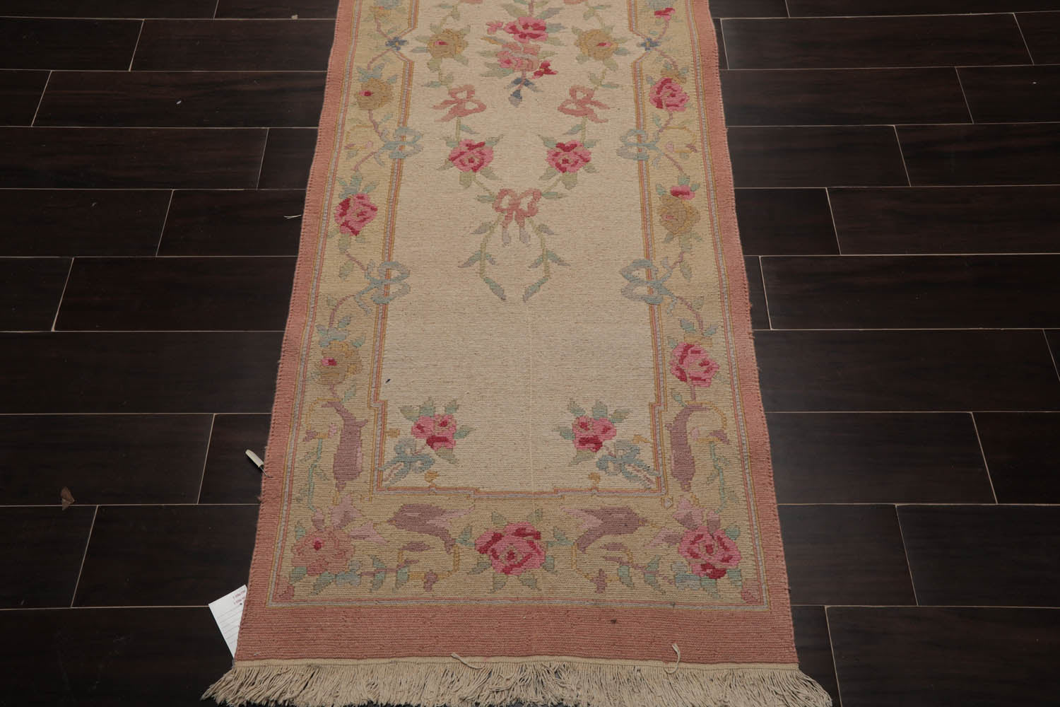 Runner Beige, Blush, Blue Color Hand Knotted All-Over 100% Wool Traditional Oriental Rug